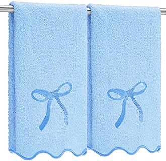 Coquette Bow Hand Towels for Bathroom 26 x 13 Embroidery Scalloped Bath Towels