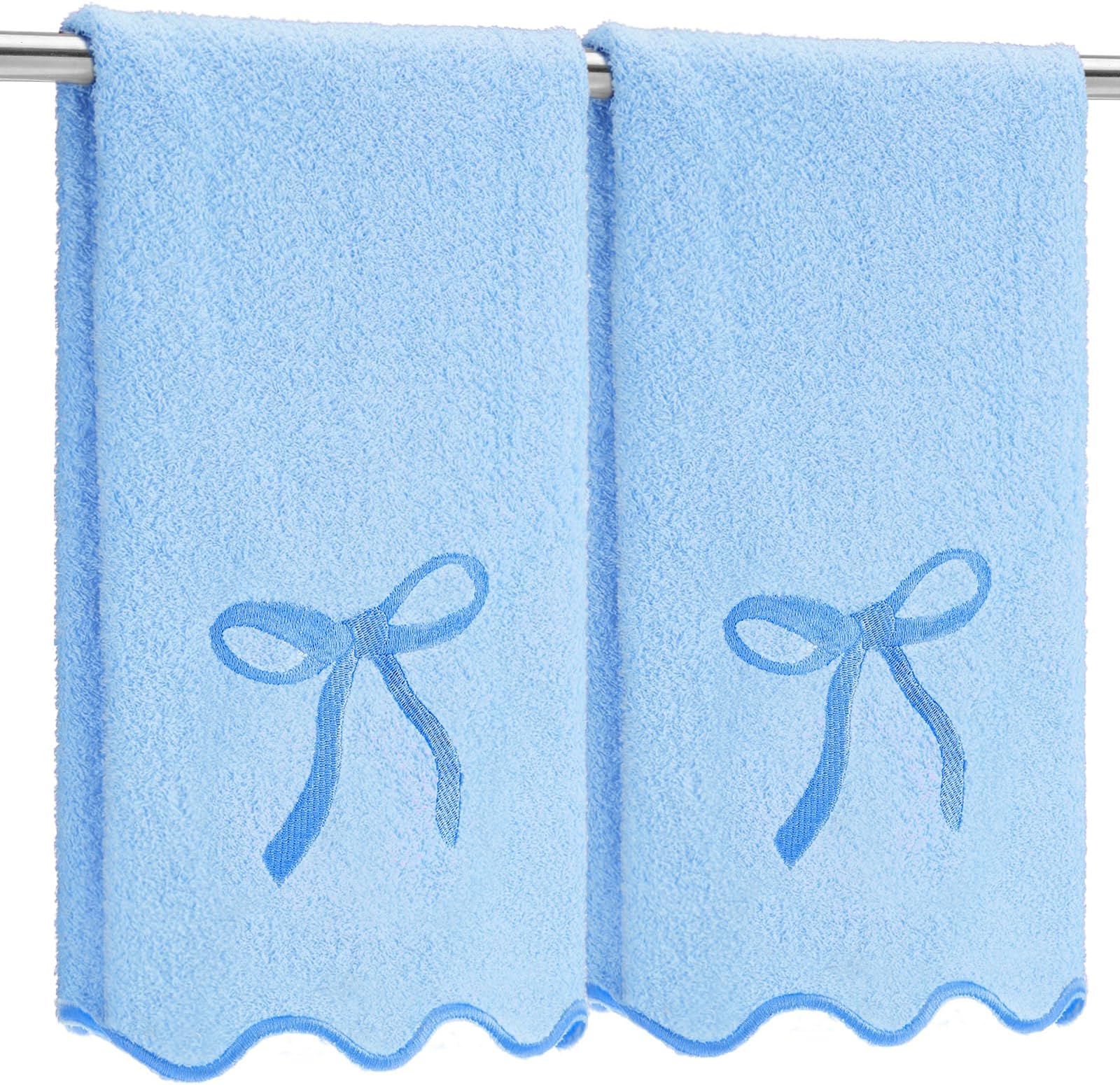 Coquette Bow Hand Towels for Bathroom 26 x 13 Embroidery Scalloped Bath Towels