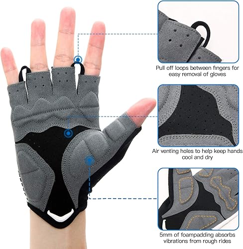Miniatura 3 de Souke Sports Guantes de ciclismo Guantes acolchados de medio dedo para bicicleta con absorción de golpes, antideslizantes, transpirables, MTB y