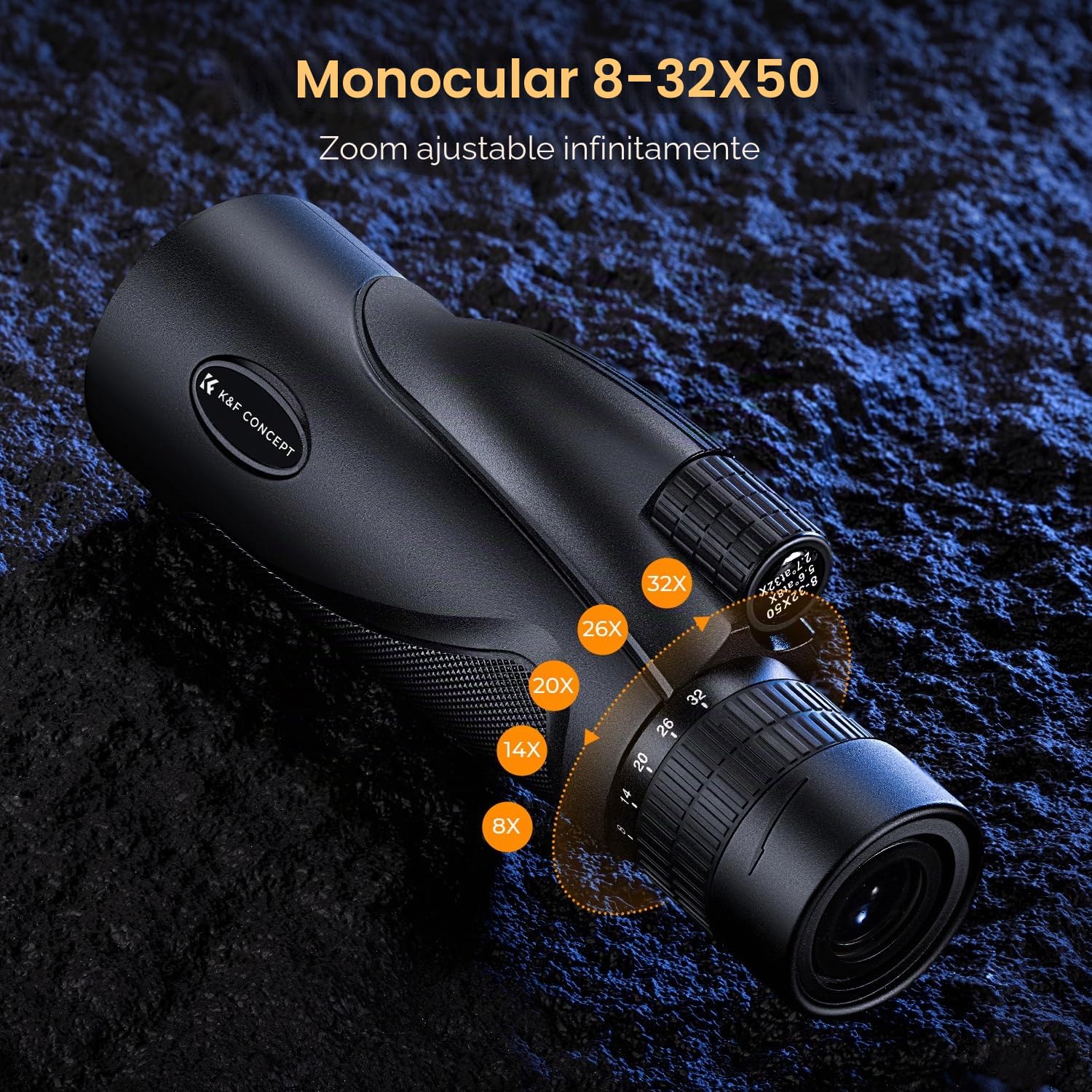 K&F Concept 8-32X50 HD Monocular Telescopio Zoom Continuo con Clip de teléfono móvil para observación de Aves, Caza, Senderismo, conciertos