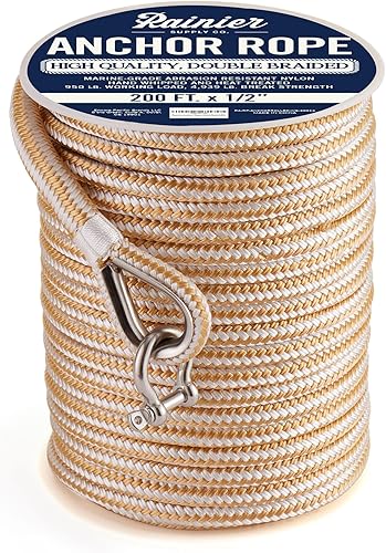 Miniatura 62 de RainierSupplyCo - Cuerda de anclaje para barco, cuerda marina de doble trenzada, línea de anclaje de cuerda marina de 100/150/200/300 pies con dedal