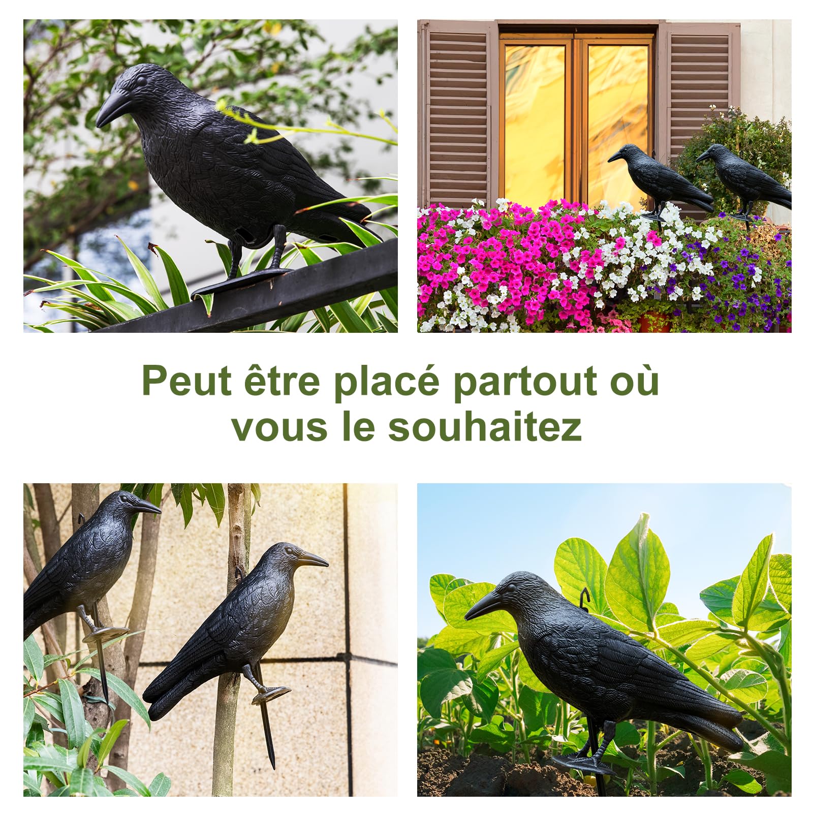 OFFO Corbeau Anti-Pigeon Noir, Effaroucheur Pigeons,Repousse Pigeon Balcon Toit Jardin,PE Haute Qualité(2 Pièce)