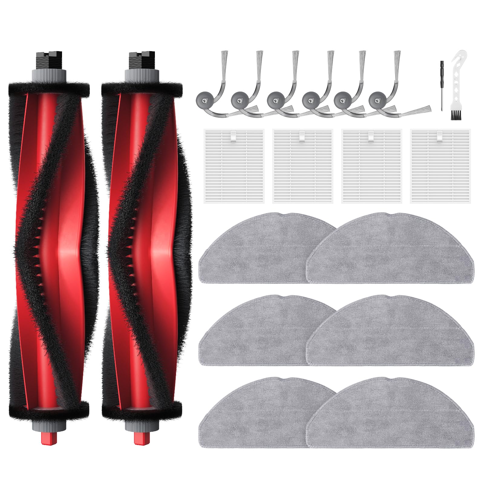 Replacement Parts Accessories Compatible with Roborock Q7 M5+/ Q7 M5/ Q7 L5/ Q7 L5+ Robot Vacuum Cleaner, 2 Roller Brushes, 6 Mop Pads, 6 Side Brush, 4 Filters, 1 Cleaning Brush &amp; 1 screwdriver