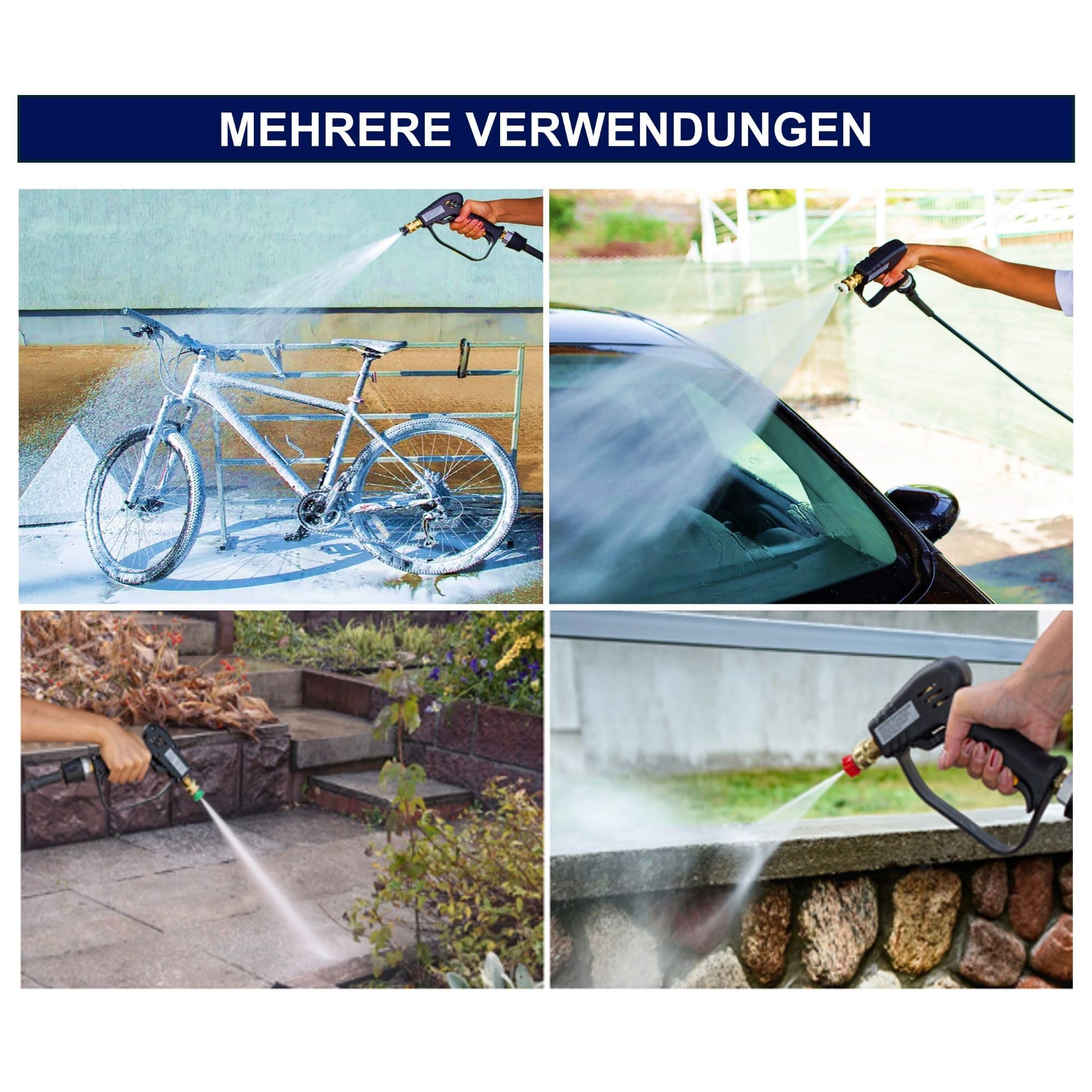 Hochdruckreiniger Pistole 4000 PSI und 6 Düsen Schnellanschluss- Autowaschpistole - M22(14mm) Schnittstelle, kompatibler Karcher K1-K7 Adapter, 2 Wasserfilter und Leitfaden inklusive