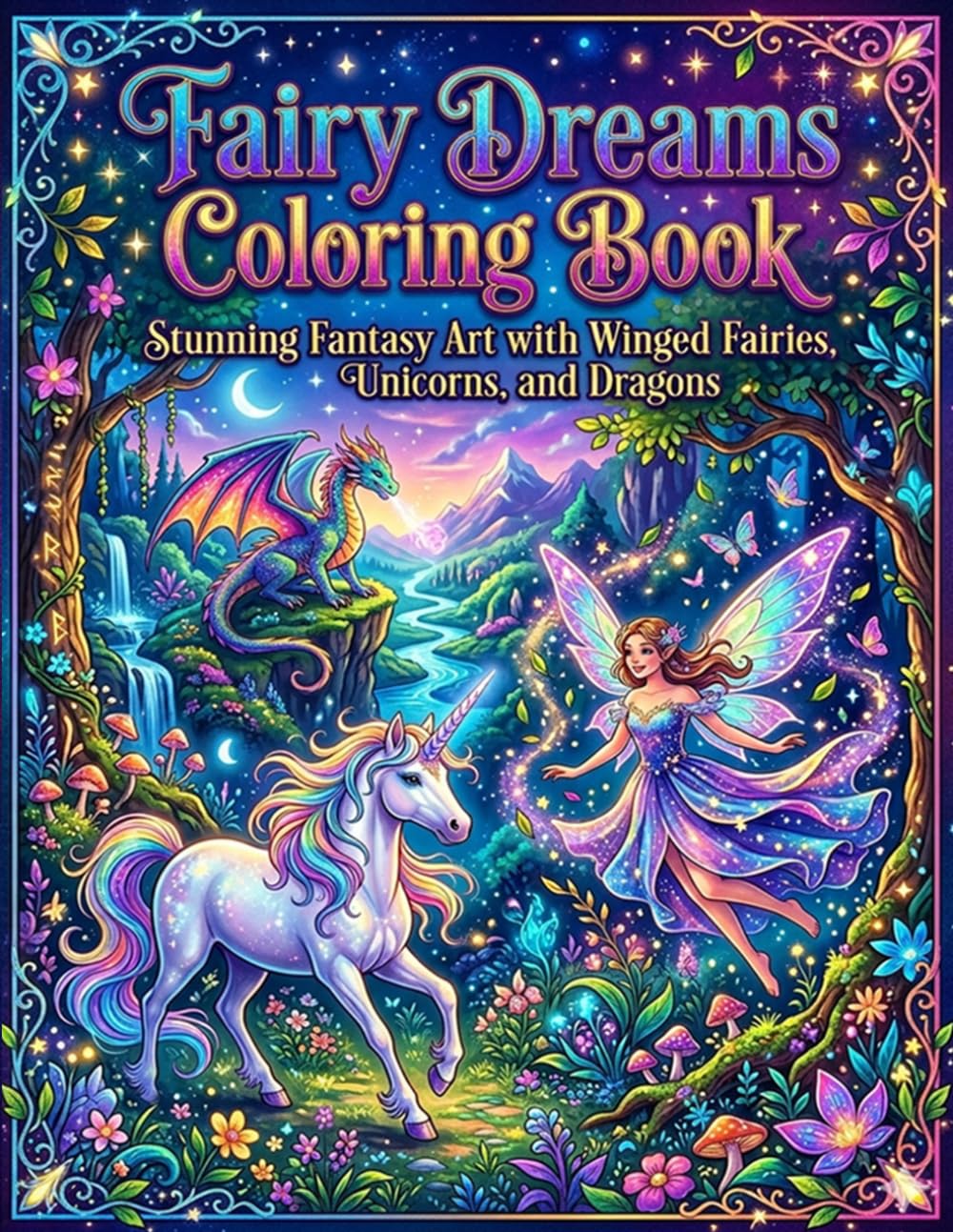 Fairy Dreams Coloring Book: Stunning Fantasy Art with Winged Fairies, Unicorns, and Dragons: Relaxing and Stress Relief Coloring Pages Featuring ... and Creative Escape for Adults and Teens