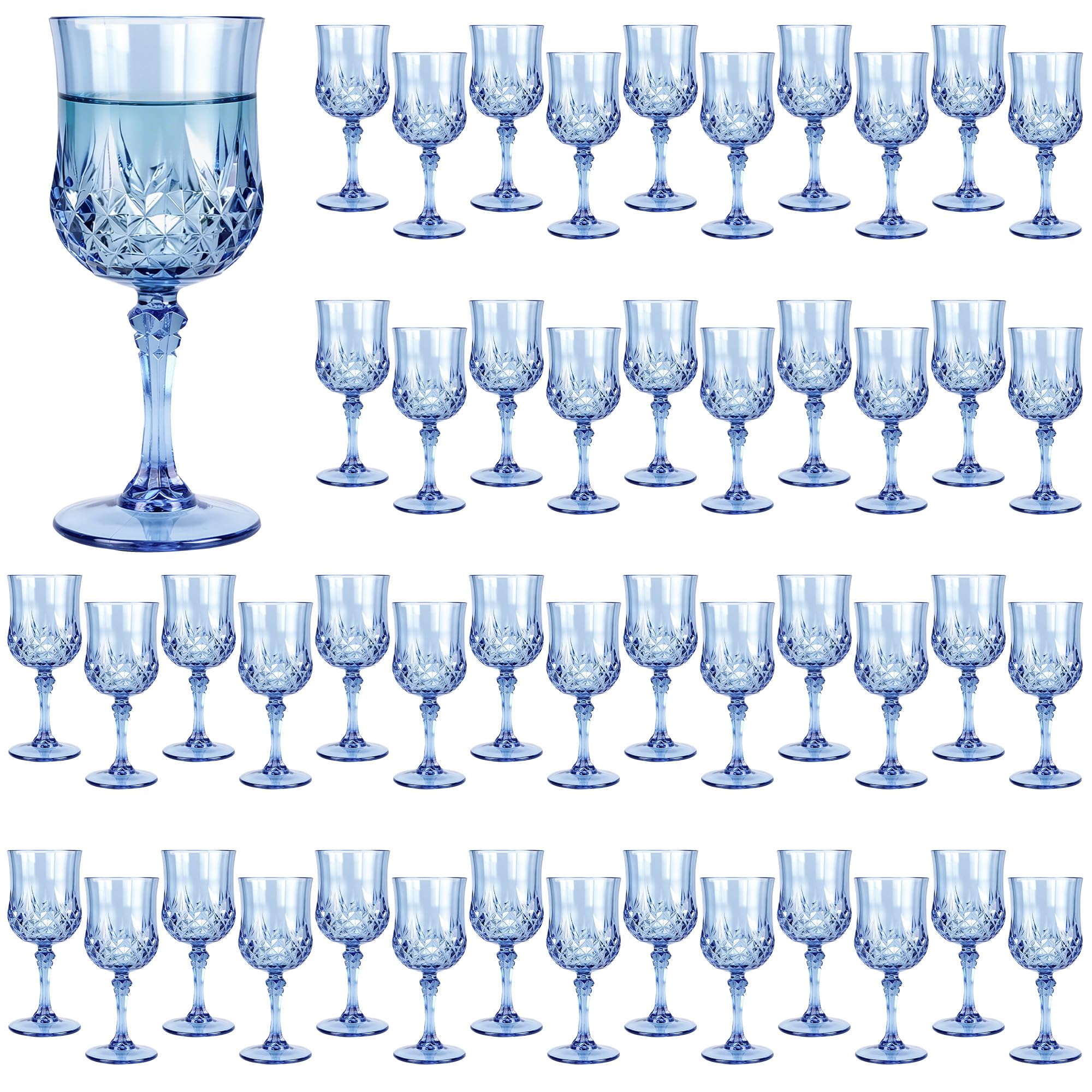 LEYIQU Plastic Wine Glasses, Plastic Goblets Vintage Style Cordial Unbreakable Drinking Glasses for Wedding Reception, Grand Event Party Supplies(48,