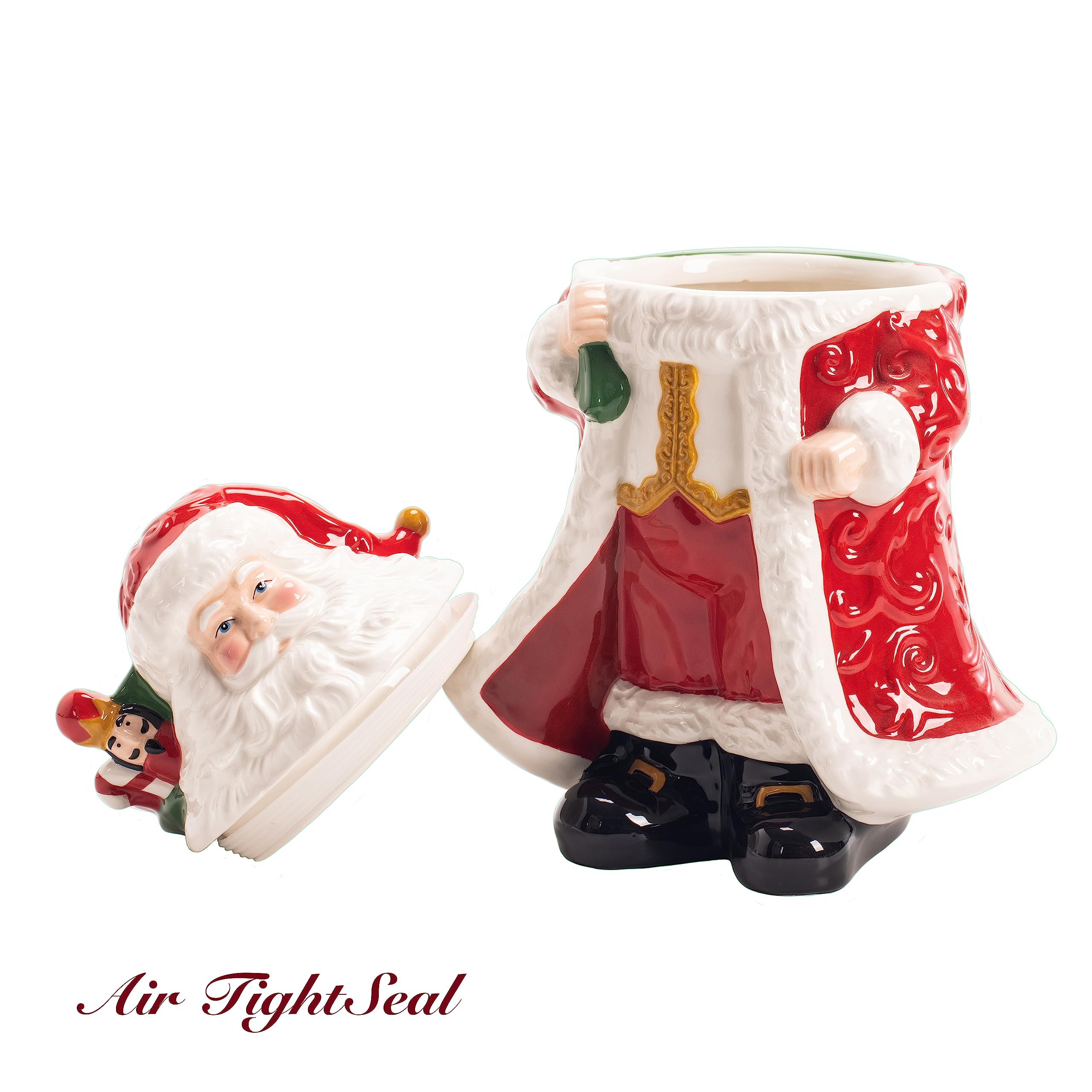 Tarro De Cerámica Con Forma De Papá Noel - Recipiente Hermético Para Galletas, Dulces O Té Navideño