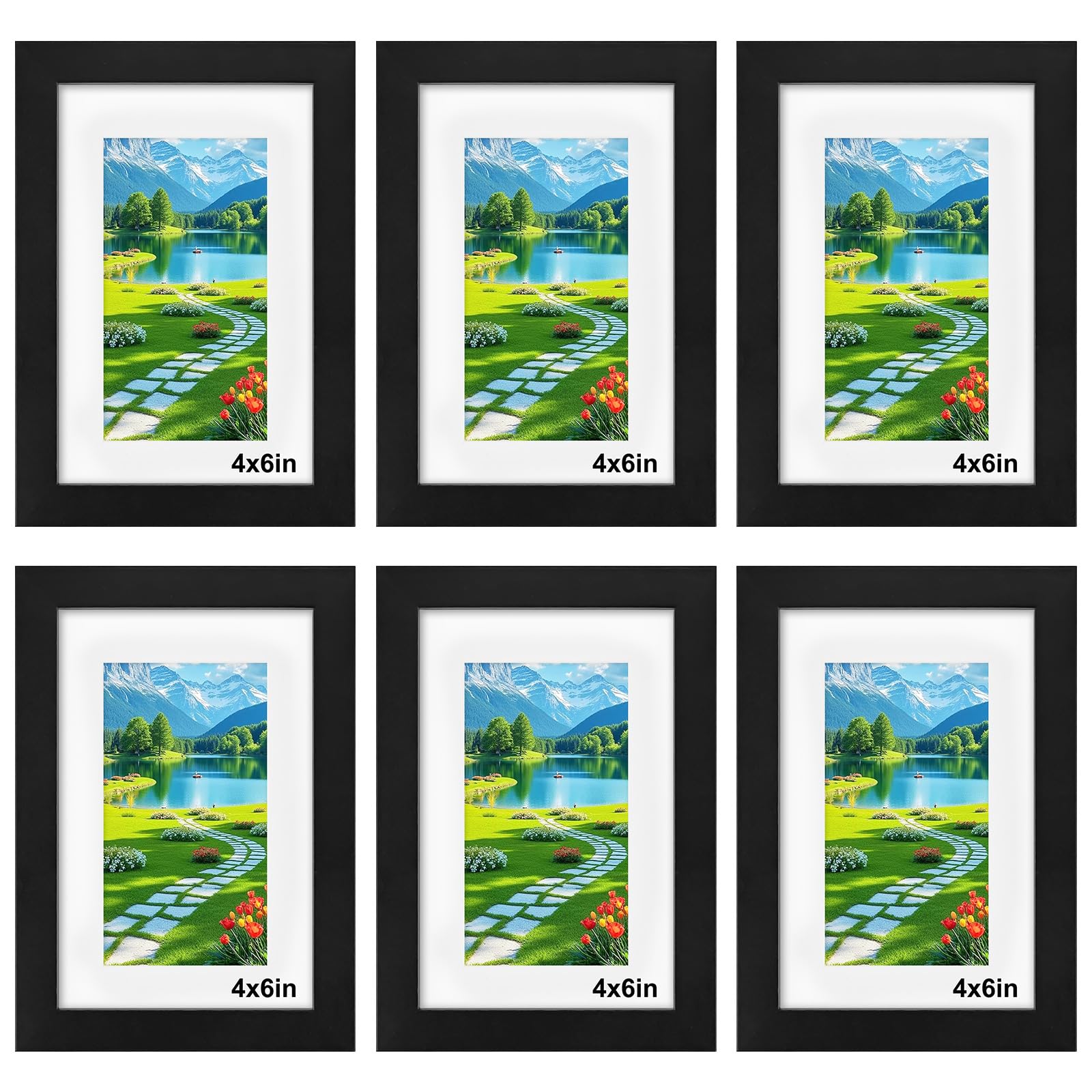 6x4 Photo Frames, 6x4 Picture Frame with Mount, Black Photo Frame 6x4 Inches, Small Picture Frames for Wall Mount & Desktop, 6Pack
