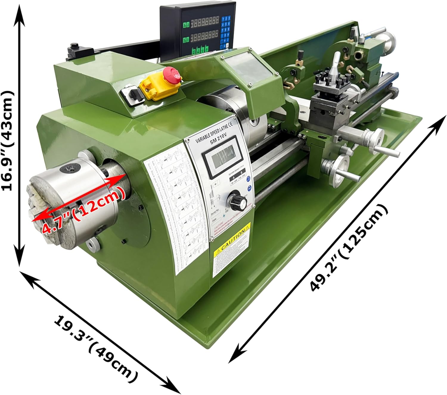 Precision Metal Bench Lathe 8" x 29.5" with Imperial Scale Grating Ruler Double Chucks for DIY Workshop Maintenance 1100W