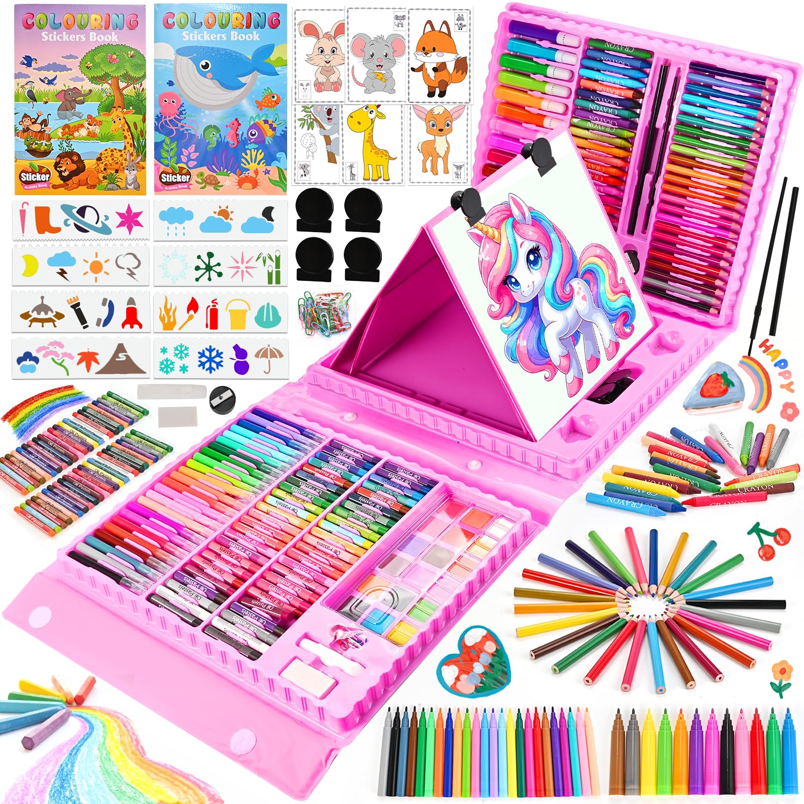 GOLDGE Gift Girl 3 4 5 6 7 8 Years Old Toys Girl Briefcase Children's Paints with Pencils Colors, Children's Paints 230 Pcs Details Birthday Boy Toy Set Educational Crafts Girls