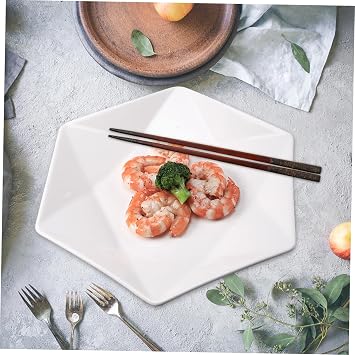 SHOWERORO Hexagon Ceramic Plate Small Porcelain Breakfast Dish for Fruit Spaghetti Euro-style Geometric Serving Plate Elegant Design for Dinner Lunch Color