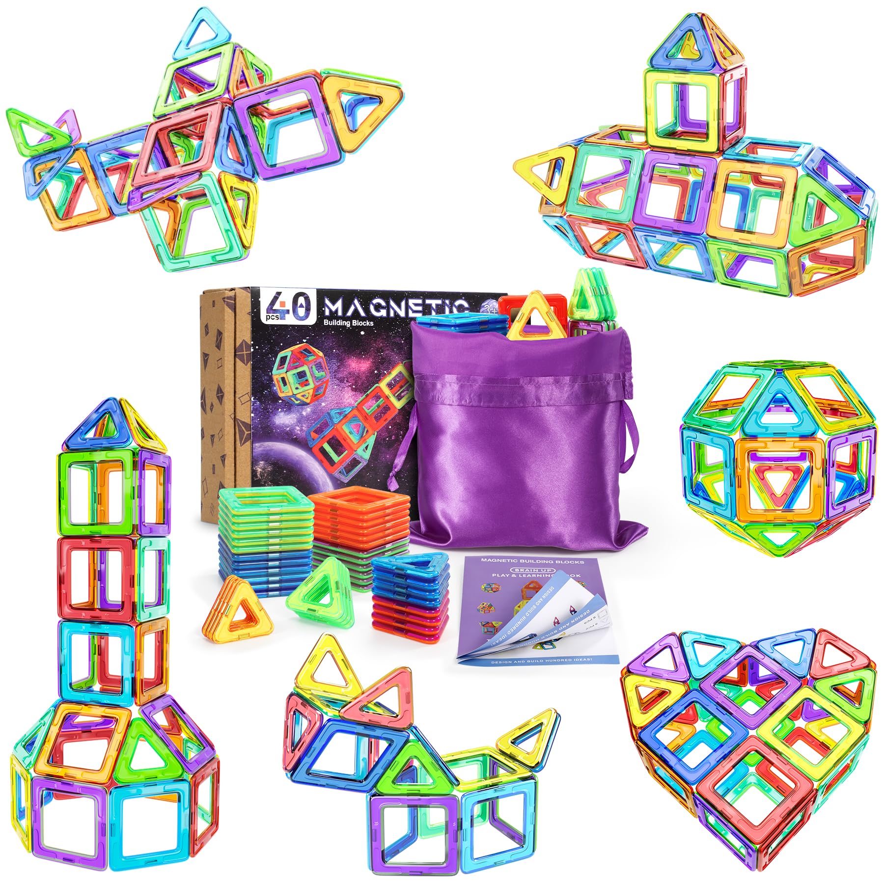 COOLJOYA Magnetische Bausteine 40 Teile, Magnetspiel STEM Magnetbausteine, Montessori Spielzeug ab 3 Jahre