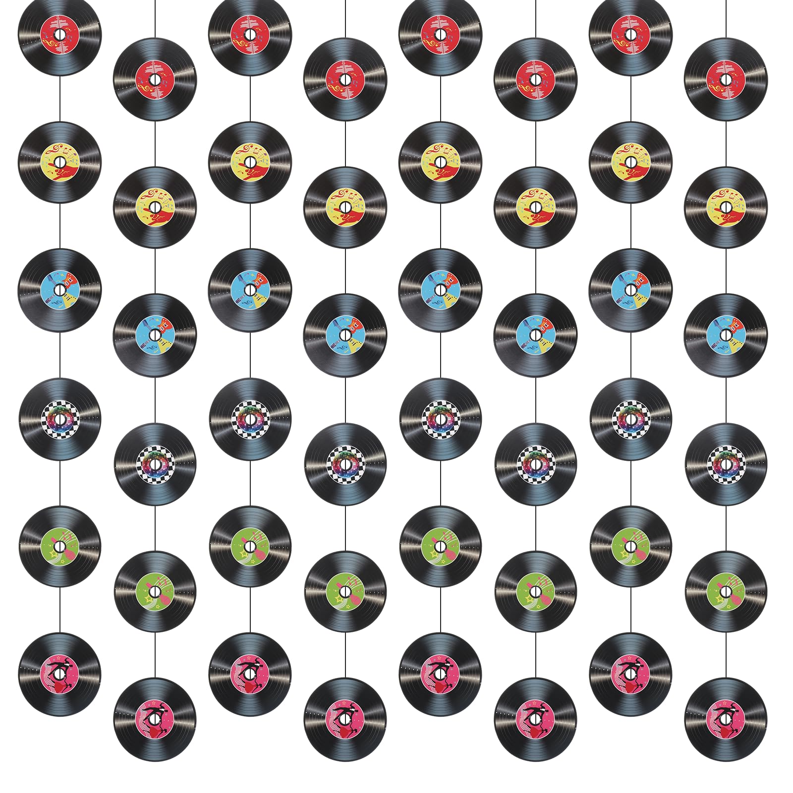 Grevosea 8 Pcs Rock and Roll Party Decorations Retro Record Paper Garlands