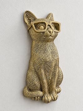 GUSFREUD Vintage Gold Animal Heads Sculptures Wall Art - Resin Faux Cat for Home Wall Decor, Cat Wall Hanging Decoration for Living Room, Bedroom & Kitchen, Unique Gift Idea