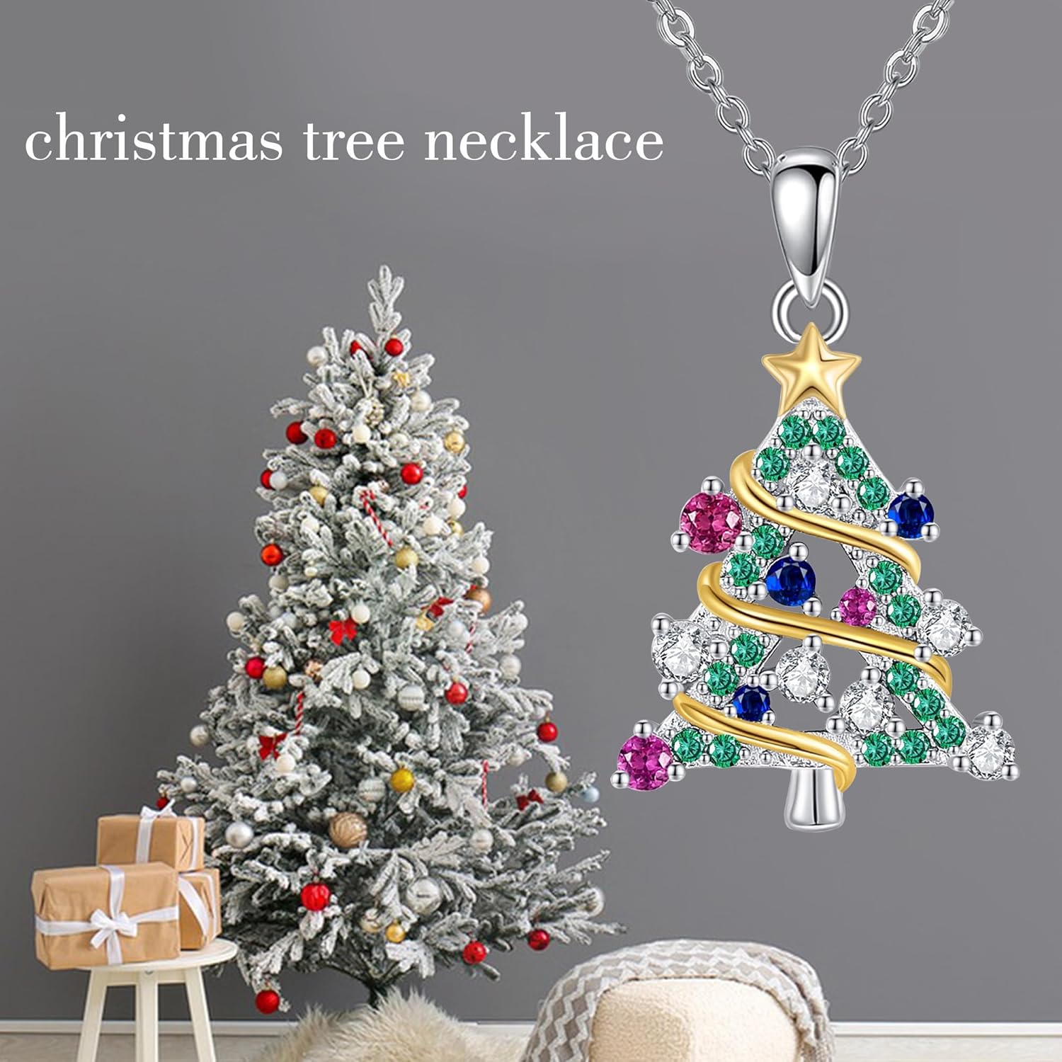 Christmas Necklace 925 Sterling Silver Christmas Tree Pendant Necklace Xmas Tree Jewelry Gifts for Women - Image 6
