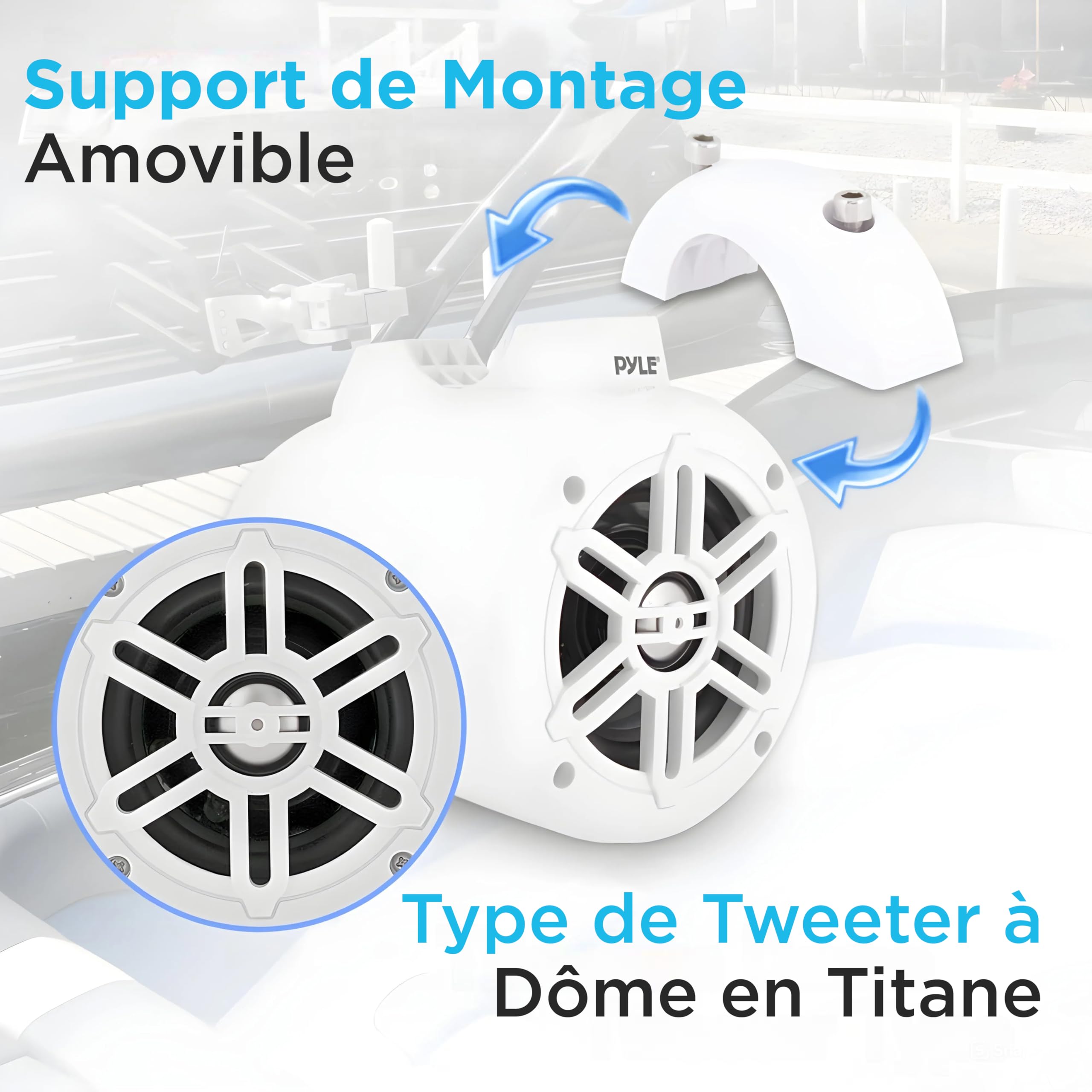 Pyle Haut-Parleurs Marins 10 cm Étanches, 300W, Kit Audio Bateau, Système Stéréo Extérieur Résistant Intempéries, Enceintes Doubles, Blanc