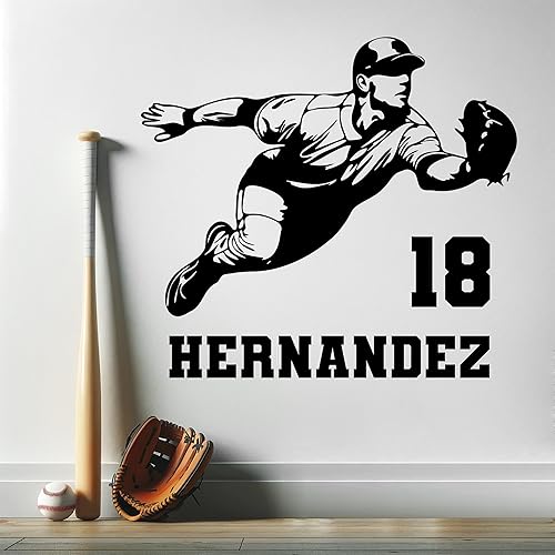 Miniatura 9 de Calcomanía de pared de béisbol personalizada, calcomanías deportivas personalizadas para habitación de niños, calcomanías de béisbol para habitación