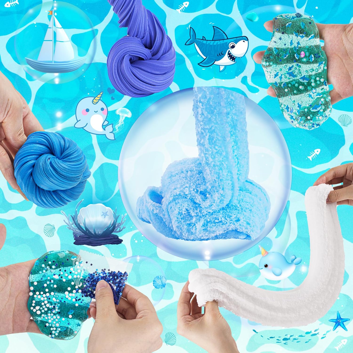6 Pack Slimes, Blue Slime Kit, Butter Cloud Slime for Boys Girls Ages 8-12,Toys for Girls and Boys, Slime Party Favors Goodie Bag Stuffers, 4 5 6 7 8 9 10 Year Old Girl Birthday Gift Cute Stuff