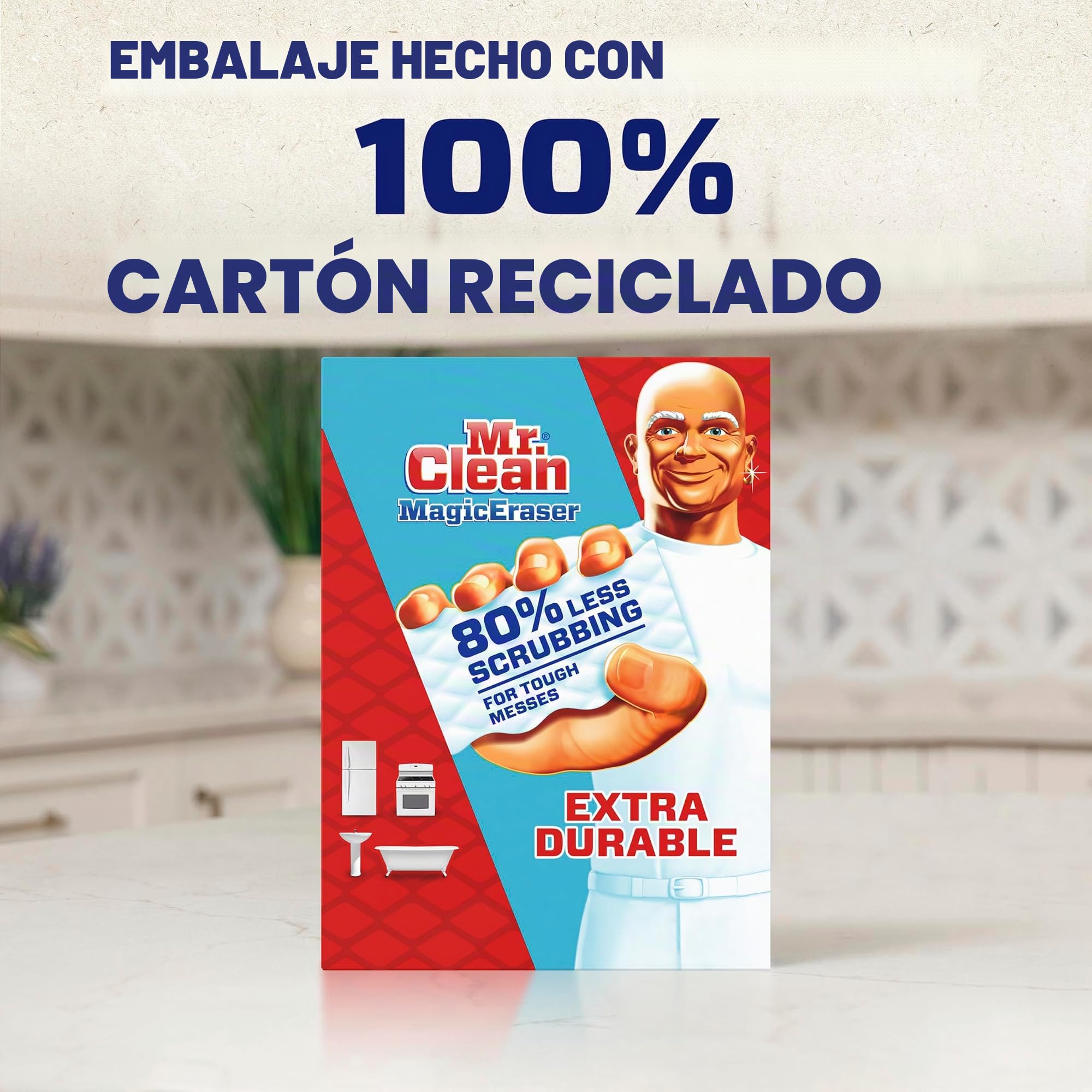 Mr. Clean Magic Eraser, extra duradero, limpiador multiusos, para zapatos, baño, ducha y limpiador de ventanas y parabrisas de coche, almohadillas de limpieza, 10 unidades