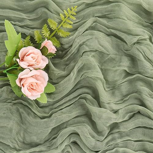 Miniatura 5 de Camino de mesa de gasa verde salvia de 10 pies, 6 piezas, camino de mesa de tela de gasa bohemio, camino de mesa rústico transparente para boda,