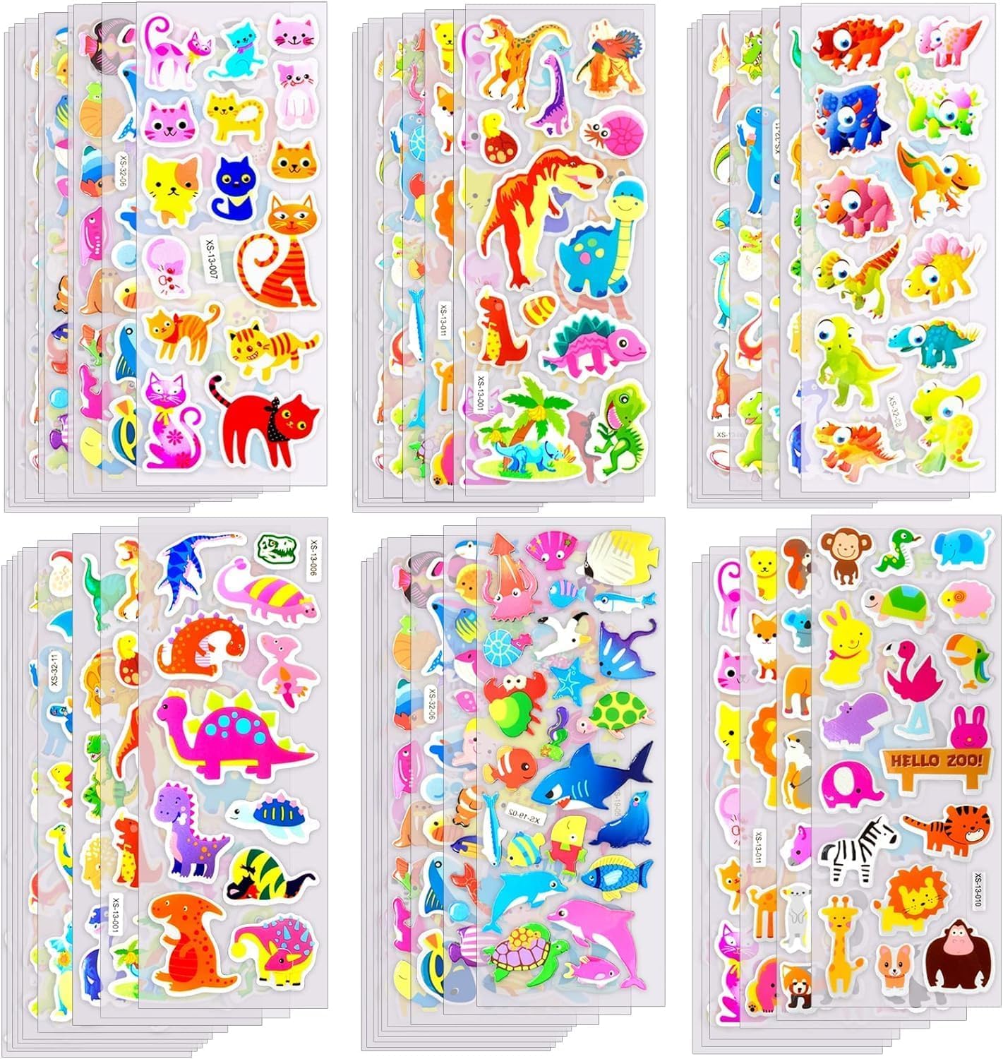Montchi 40 Shees of 1000 Children's Reward Stickers 3D Stickers Sheets Puffy Stickers for Toddlers Rewarding Gifts Scrapbooking Party Bag Fillers Including Animals, Dinosaurs, Numbers, Fruits, Stars