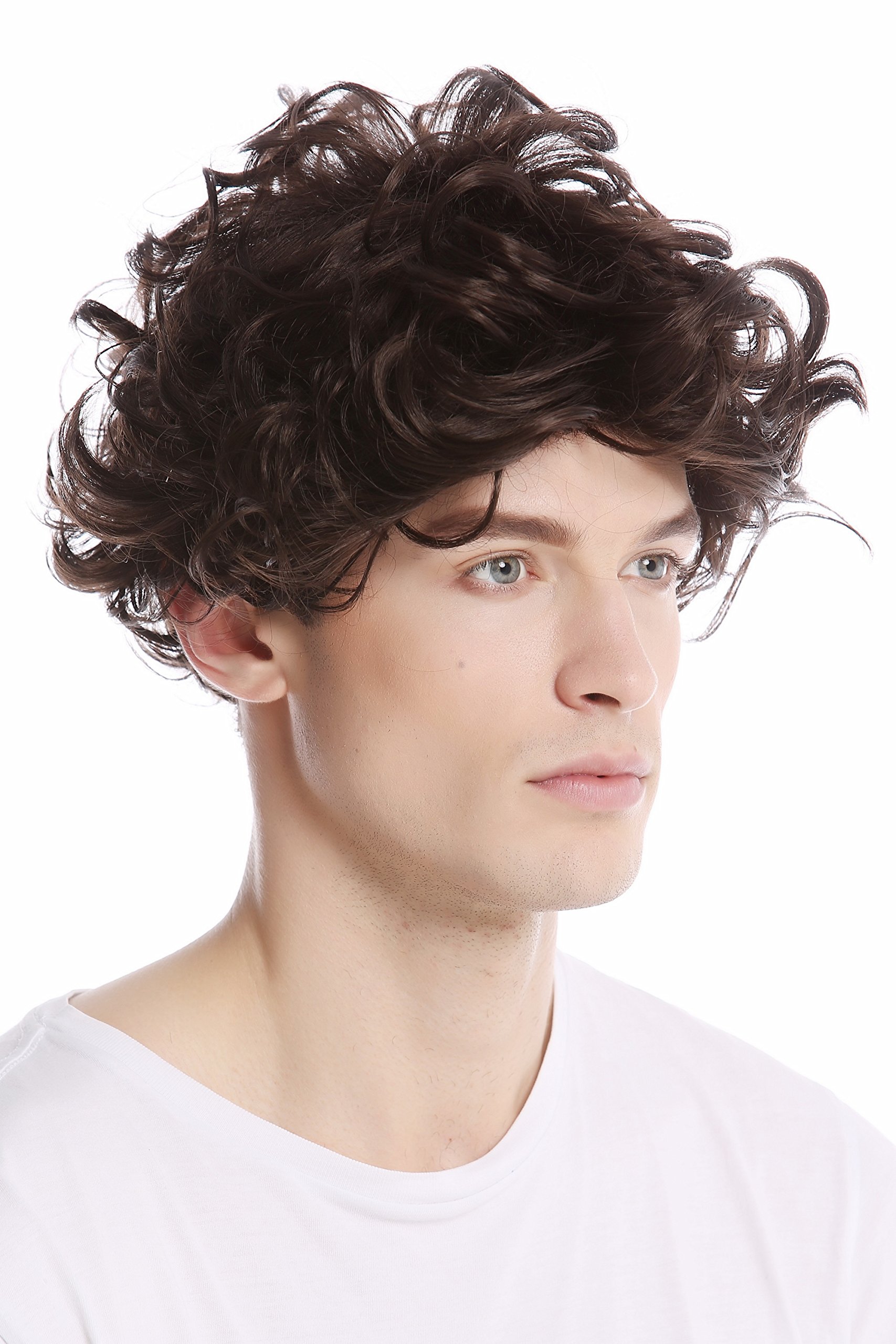 WIG ME UP - GFW963-44 Men Gents or Lady Wig short casual to wild curly voluminous look medium brown, brown (6), Length: approx. 30 cm