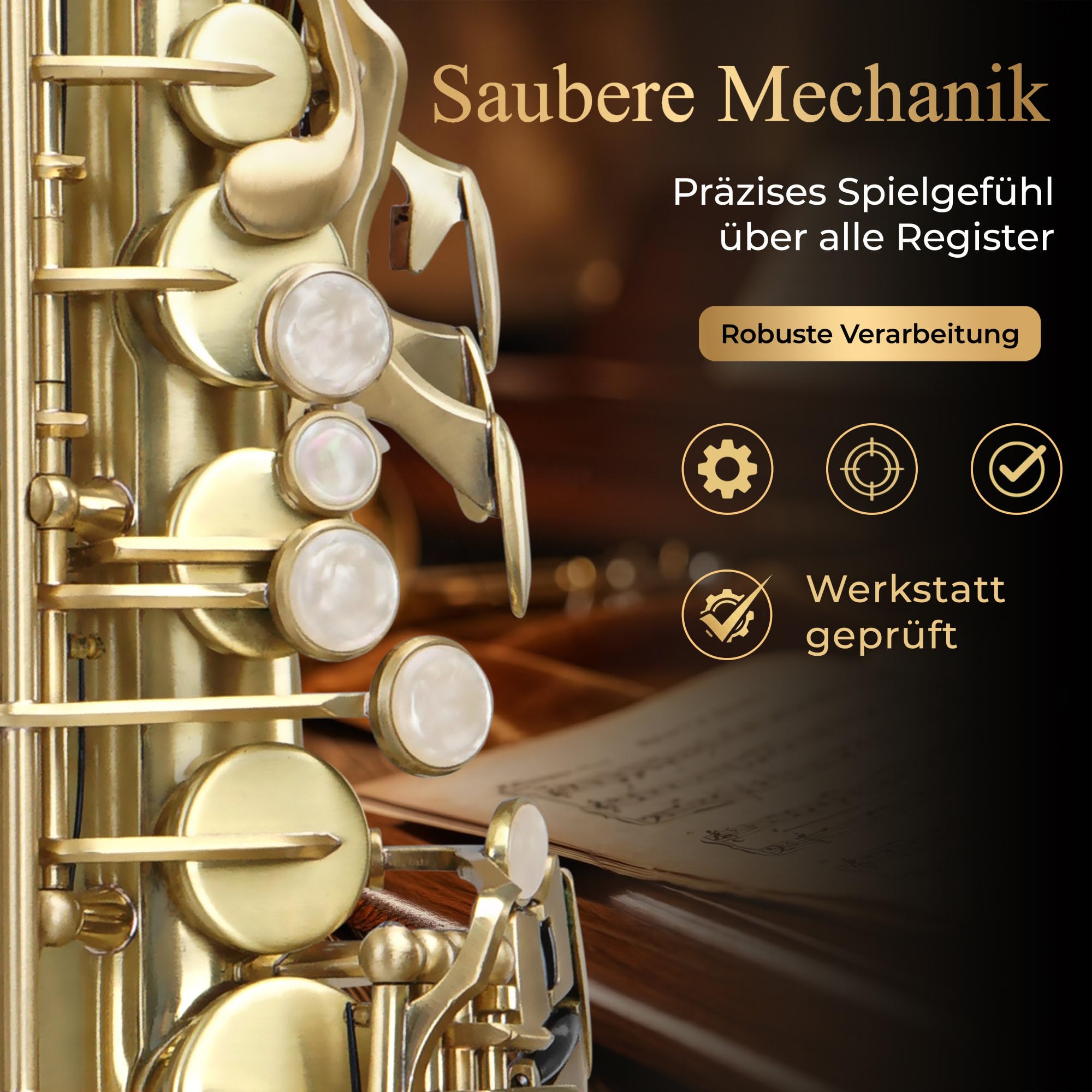 Classic Cantabile Winds AS-450 Saxophone Alto Eb Brossé (Saxophone Alto, laiton brossé mat, accord Eb, clé de Fa# aigu, mécanique de clés très ergonomique)