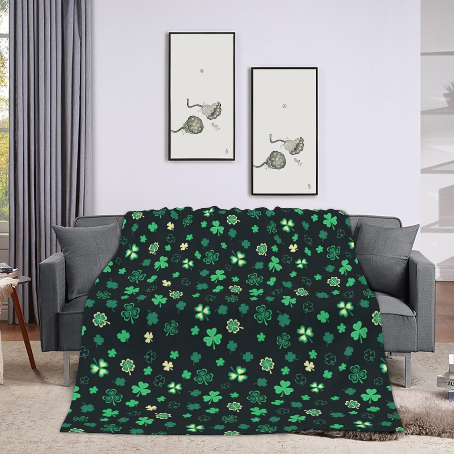 Luxury Plush St. Patrick's Shamrock Blanket Clovers Green Gnome Leaf Saints Throw Blanket for Couch,Lightweight Soft and Warm Throws Blankets for Sofa Bed Living Room in Spring 50"x40" - Image 2