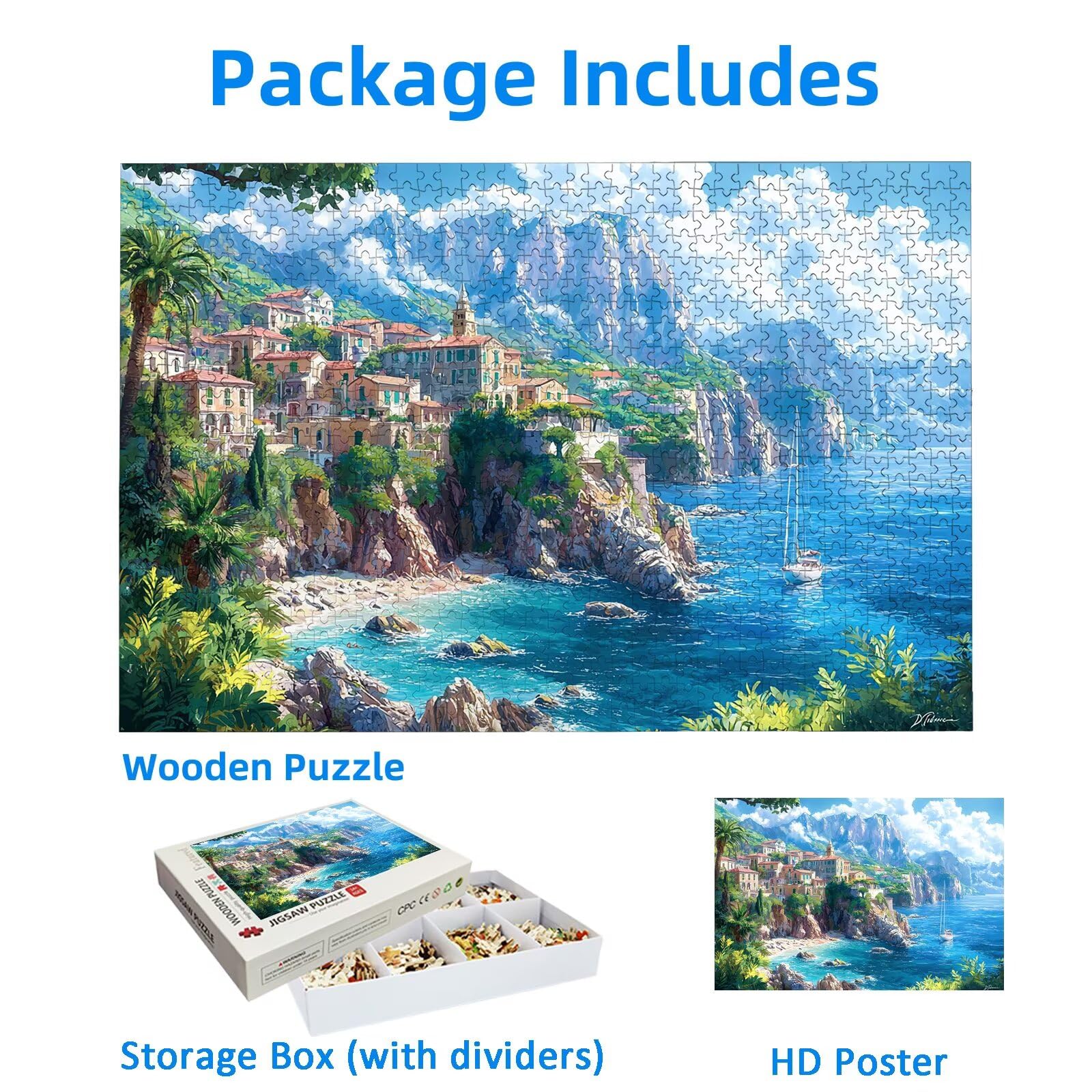 Puzzle plażowe, 1000 elementów, 1000 elementów, drewniane puzzle dla dorosłych, z wykwintnym pudełkiem do pakowania, klasyczne puzzle dla całej rodziny, duże puzzle na prezenty, -2411