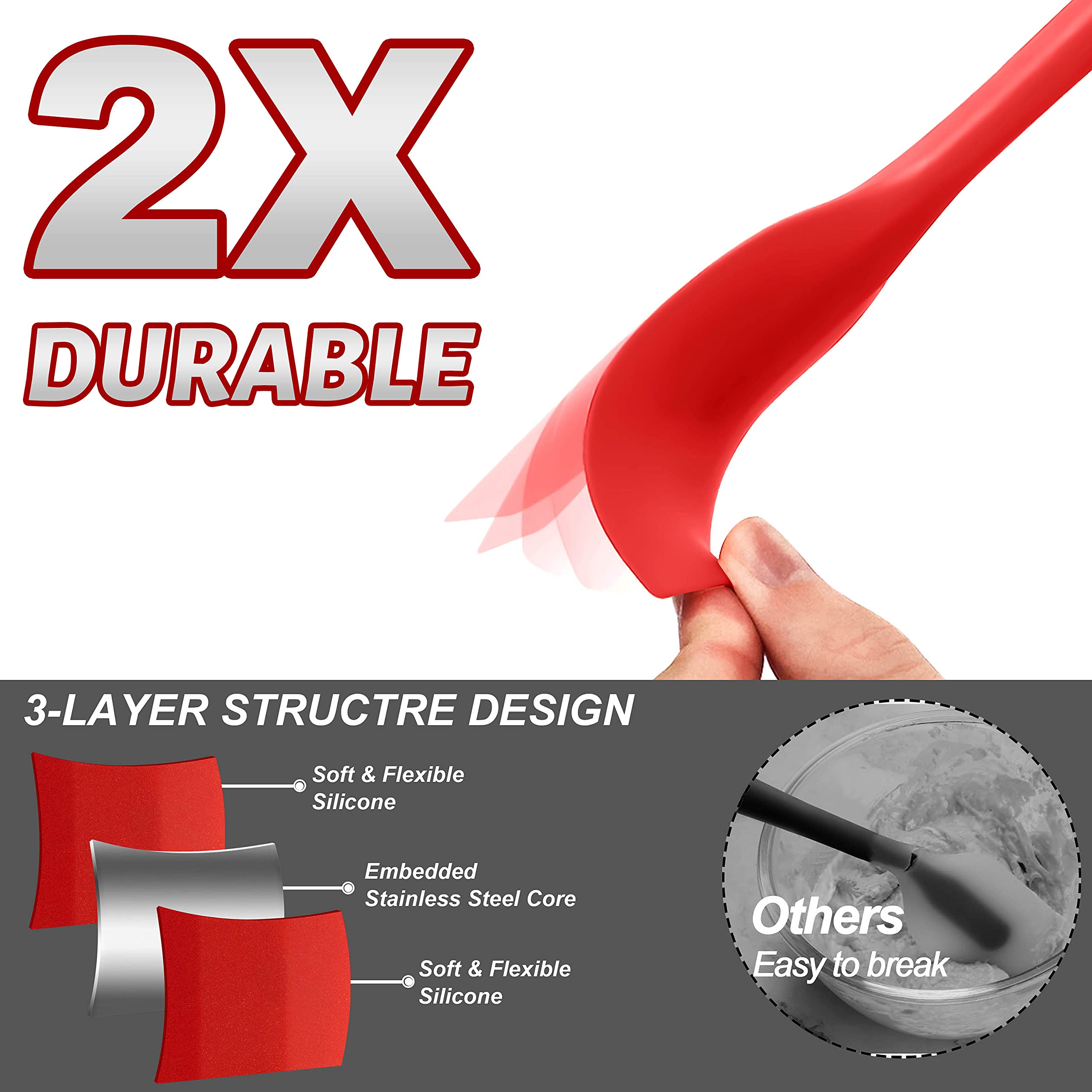 Anaeat Juego de 5 espátulas de silicona – Diseño sin costuras de una pieza – Espátulas de goma antiadherentes sin BPA, raspador de cocina flexible para hornear, cocinar, raspar y mezclar, resistente