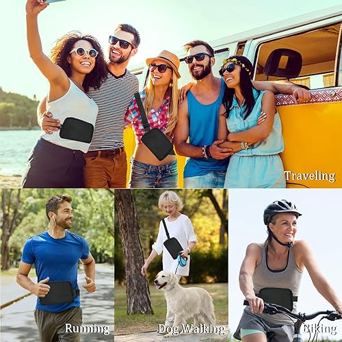 Miniatura 7 de Riñonera unisex para mujer con correa ajustable, cangurera cruzada con bolsa para tarjetas para entrenamiento, correr, viajar, senderismo (negro),