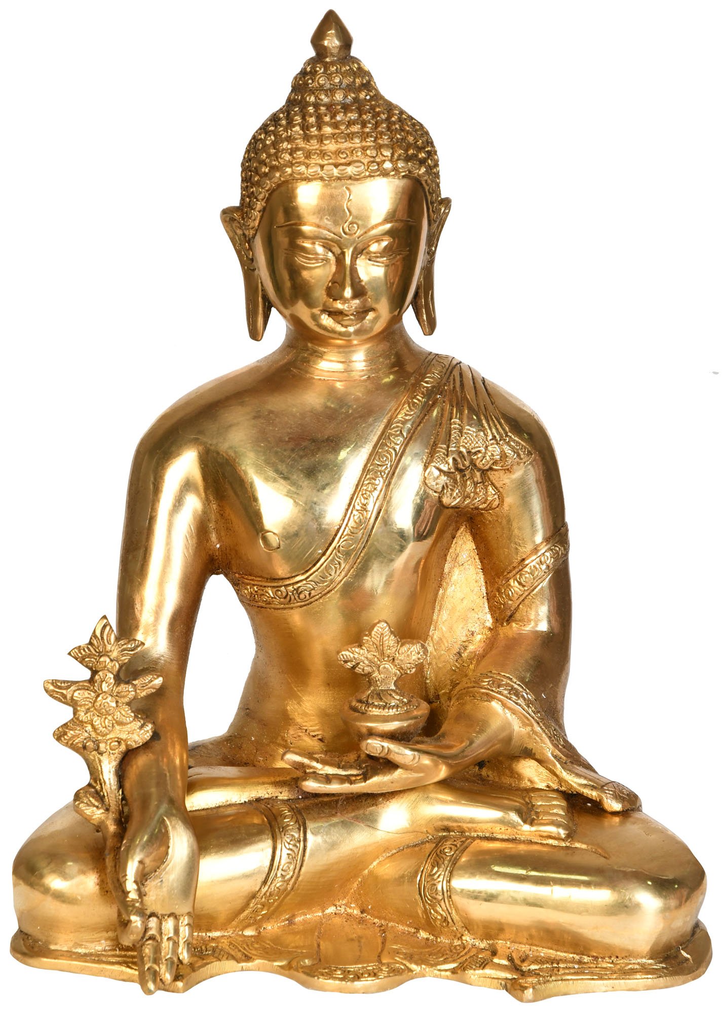 Statue de Bouddha de la Médecine en laiton tibétain Exotic India pour autel et méditation zen