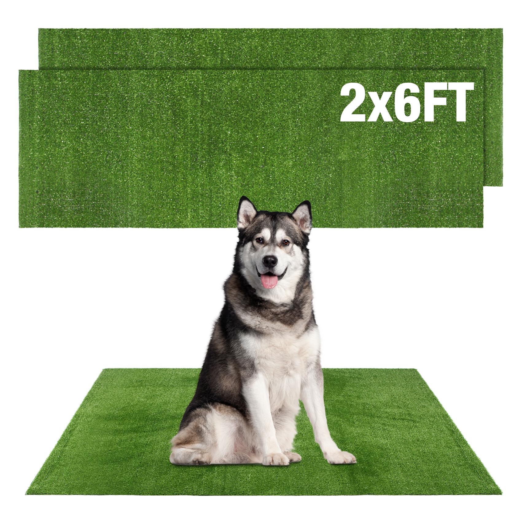 GLOBREEN Fake Grass Pee Pads for Dogs Potty Training, 2 PCS Replacement 2FT X 6FT Artificial Turf Outdoor Rugs for Pets Patio Balcony, with Drainage Hole