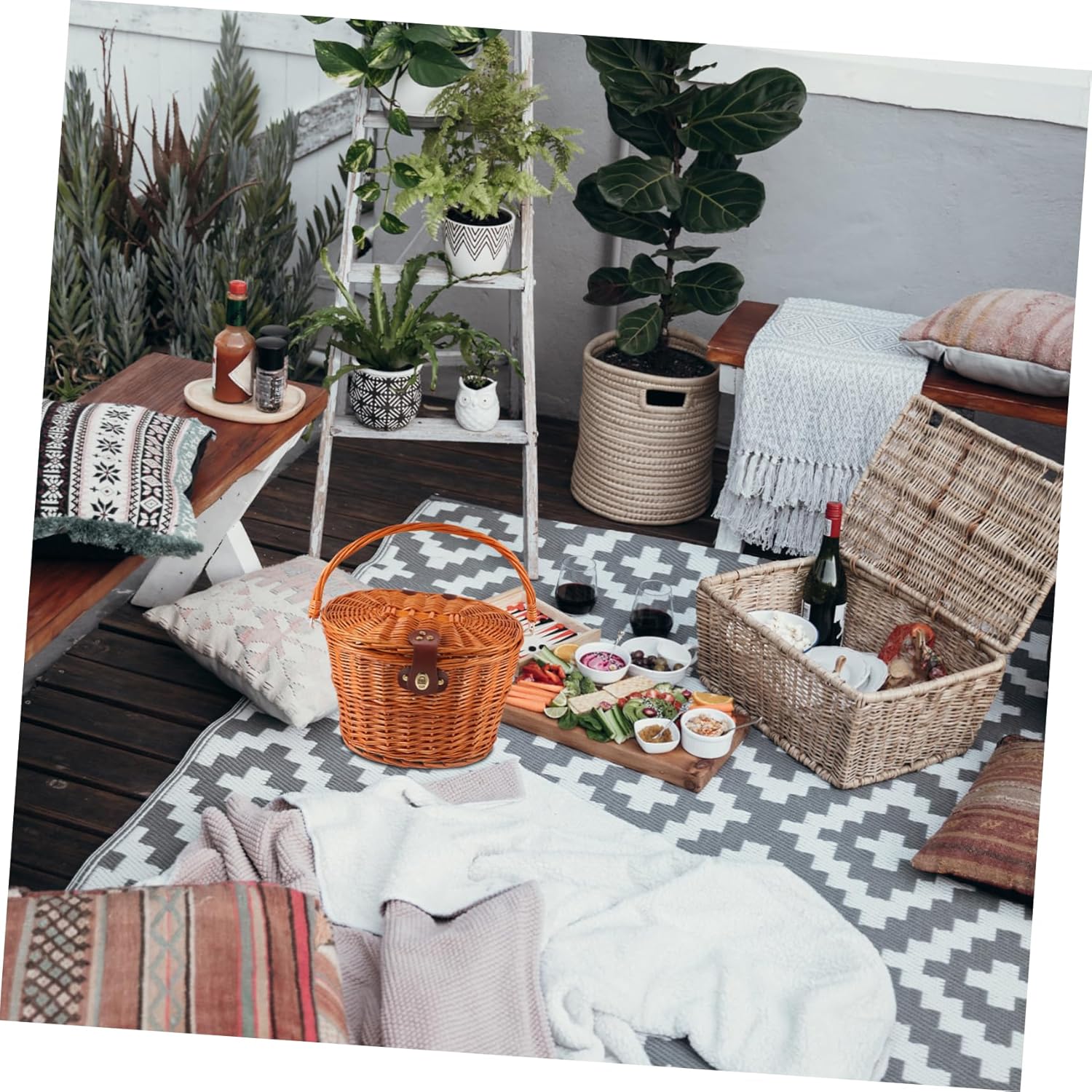 Natural Wicker Bike Basket Front Rack with Lid and Handle Stylish for Bicycles Brown Large Capacity