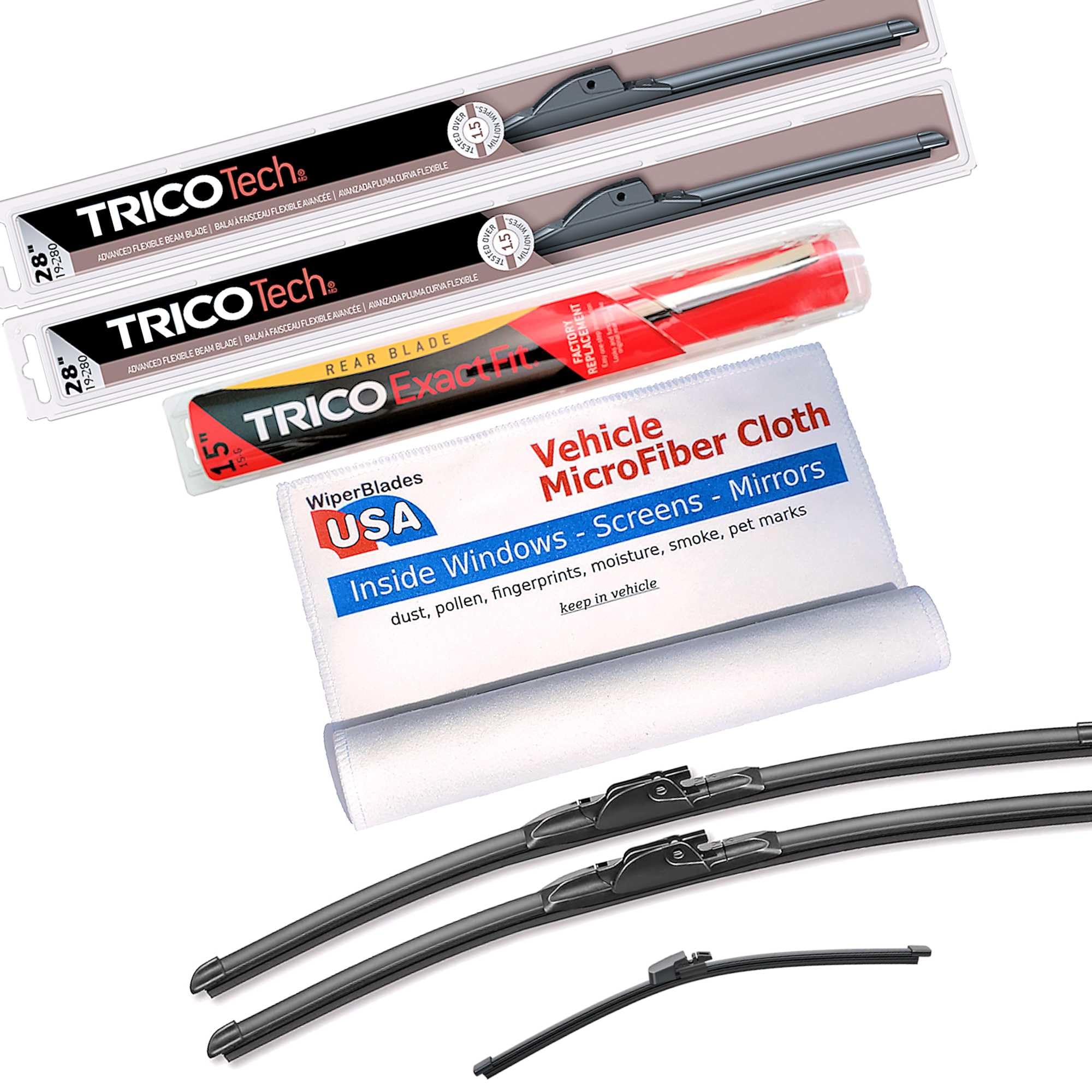 WiperBladesUSA Beam Blade Wipers compatible with Ford Edge 2018 (Set of 3) w/Rear Wiper Wiper Blades