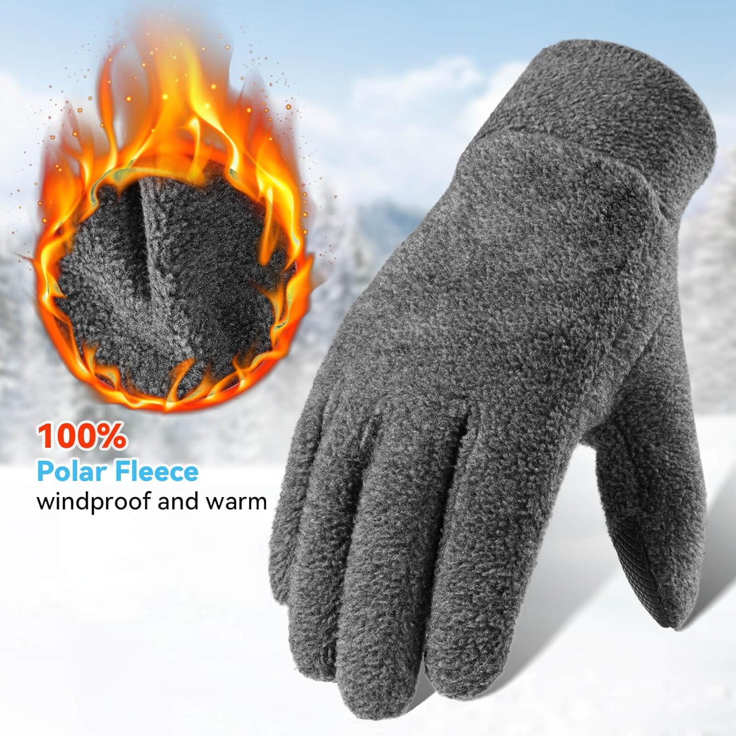 OZERO Winter Gloves Men Women: Touchscreen Thermal Polar Fleece Warm Glove for Running Driving Bike Cycling Black/Blue/Gray - Image 4