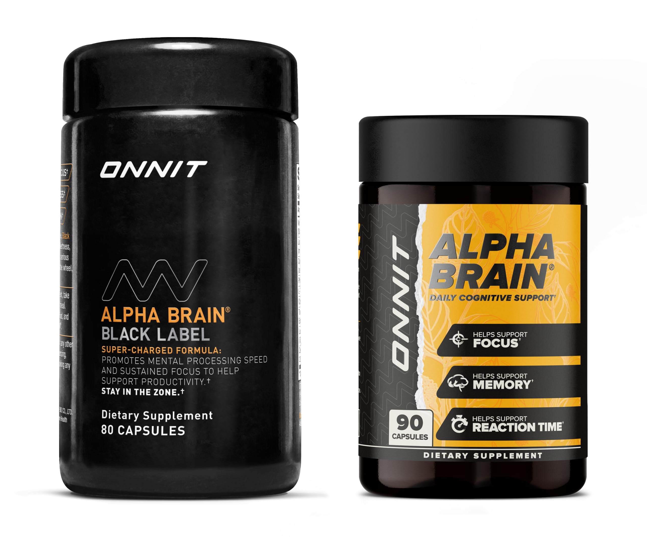 ONNIT Cognitive Performance Bundle: Alpha Brain Nootropic Capsules (90 Count) + Alpha Brain Black Label Capsules (80 Count), IGEN Non-GMO Tested Focus, Mental Clarity & Alertness, Pack of 2