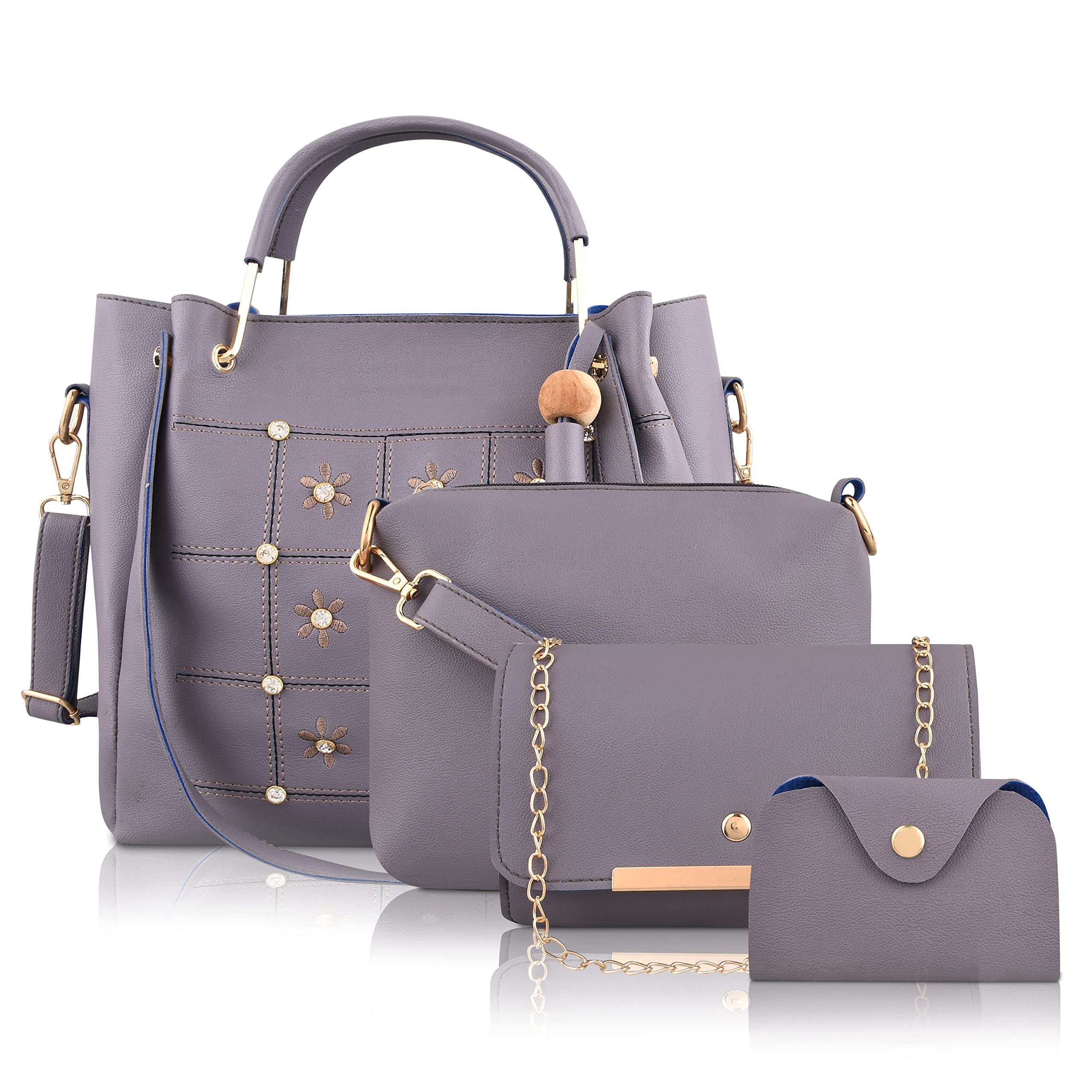 Fargo Handbag For Women And Girls Combo Set Of 4 (Grey_BoxEmbro_FGO-475)