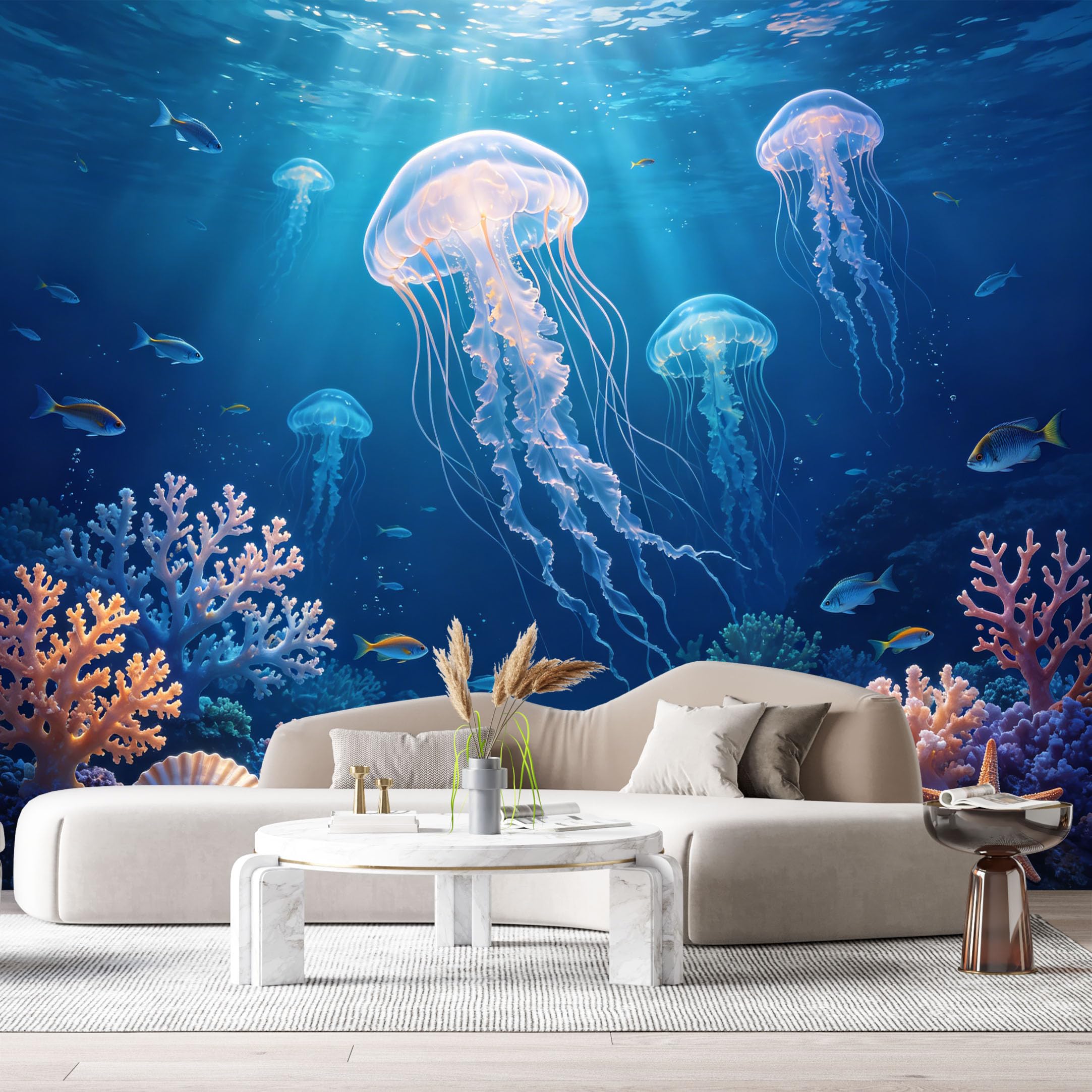 Custom Size Wall Murals Marine Ocean Underwater World Jellyfish Coral Reefs 3D SelfAdhesive Wall Fabric Removable Large Wallpaper for Photo Living Room