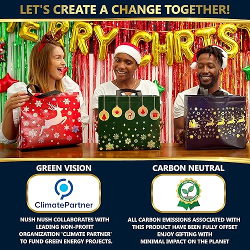 Miniatura 35 de Nush Nush Bolsas de regalo doradas extragrandes – Juego de 12 bolsas de regalo reutilizables extra grandes con asas – Bolsas de regalo XL perfectas