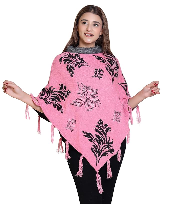 Buy Speed Line Hosiery Styilsh Woollen Poncho with Fur Collar,With