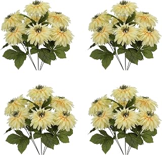 Admired by Nature Artificial Mum Flower Bouquet Bush Arrangement of 7 Stems (Butter Color) - for Home Decor, Weddings, Offices, Events, Parties, Funerals