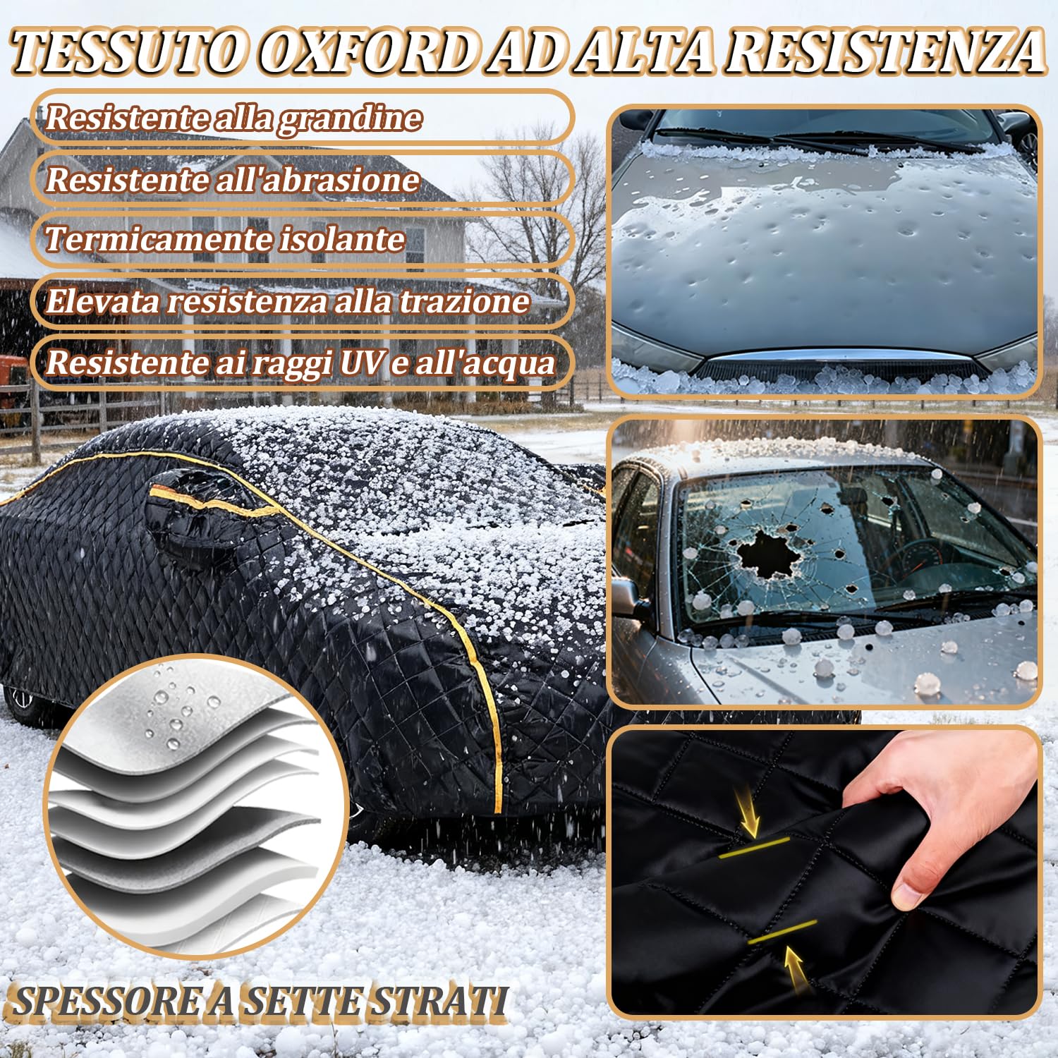 telo copriauto antigrandine per BMW 4 Series (F32/F33/F36/G22/G23/G26) copri macchina antigrandine Protezione dalla neve e dalla pioggia, struttura rinforzata a sette strati, con corda antivento