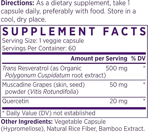 Miniatura 2 de NAOMI Trans-Resveratrol orgánico de 500 mg, vegano, sin OMG, suplemento antioxidante de polifenol de alta resistencia sin gluten para el corazón, la