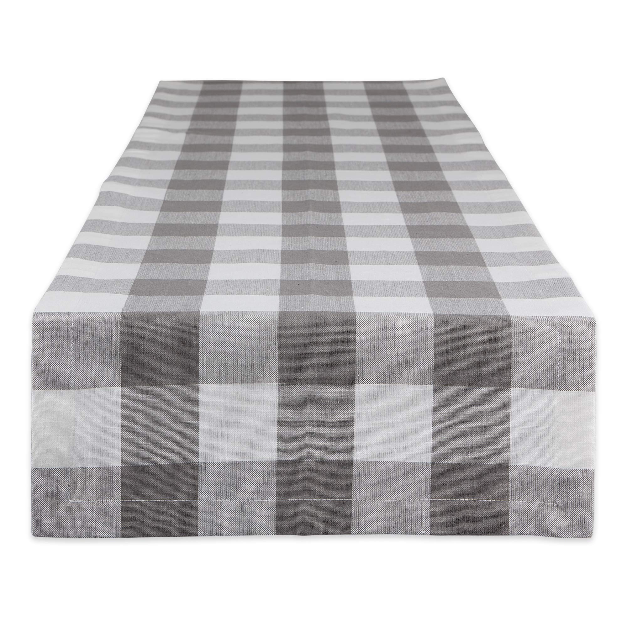 DII Buffalo Check Collection, Classic Farmhouse Table Runner, 14x72, Gray & White