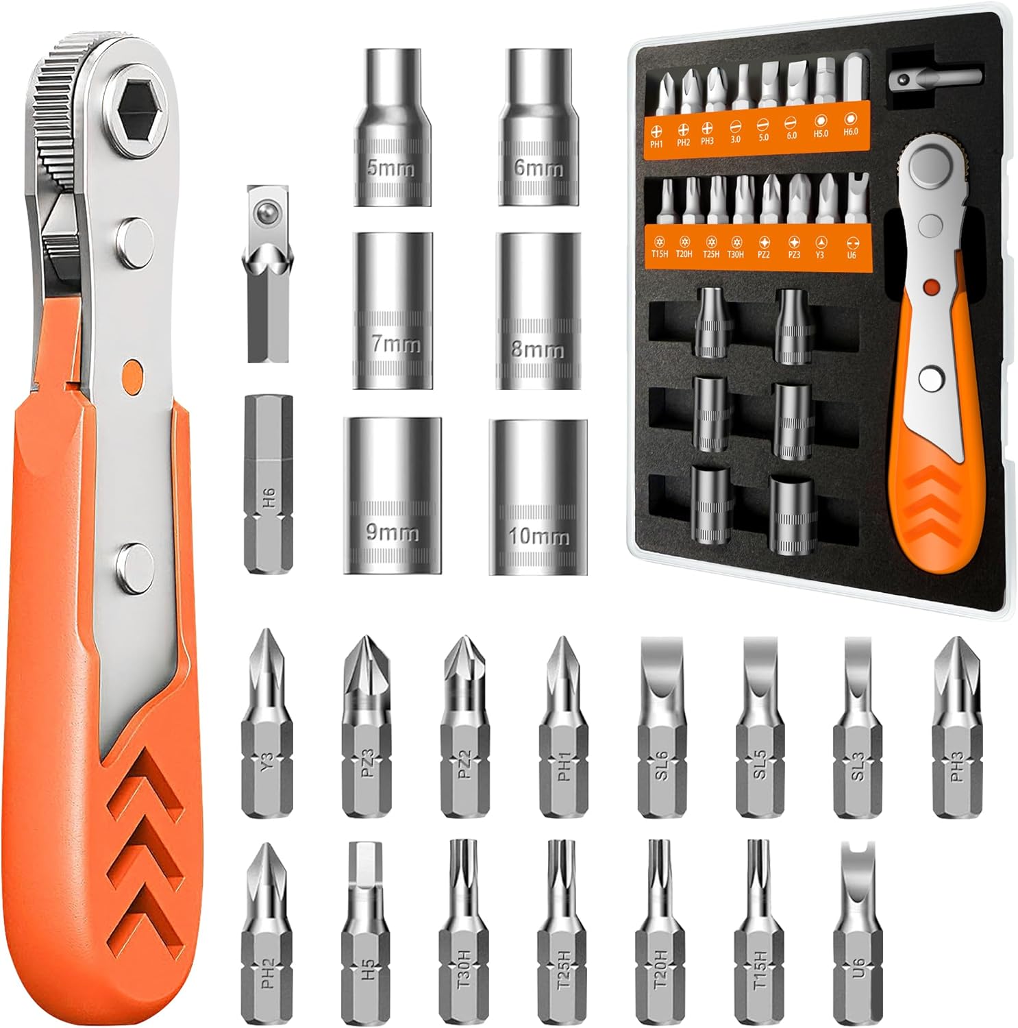 24 in 1 Right Angle Ratcheting Screwdriver Set with 36-Tooth Ratchet, Multi-Bit Driver Kit for Home DIY, Electronics, Auto Repair & Furniture Assembly