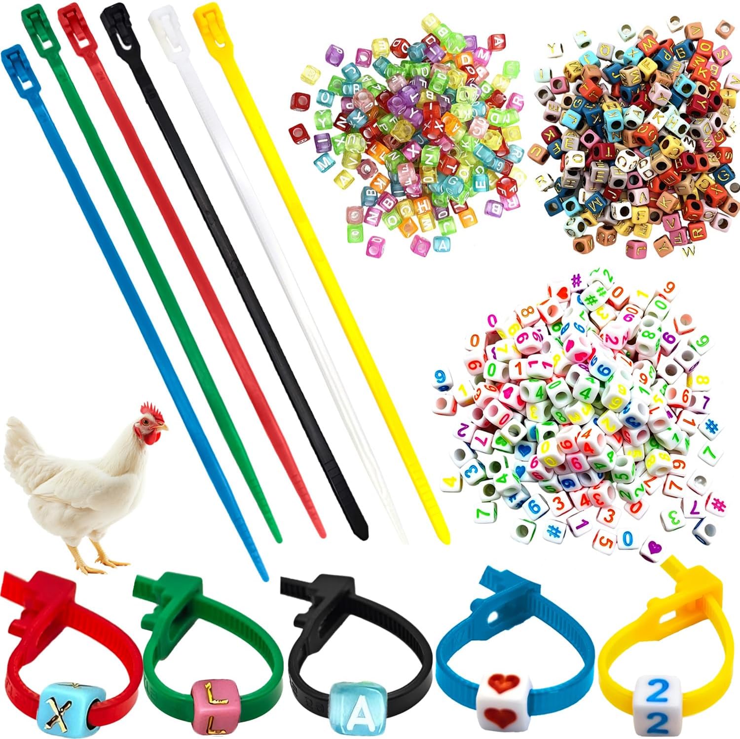 Chicken Leg Bands, 100 Pcs Adjustable Poultry ID Tags with Charms