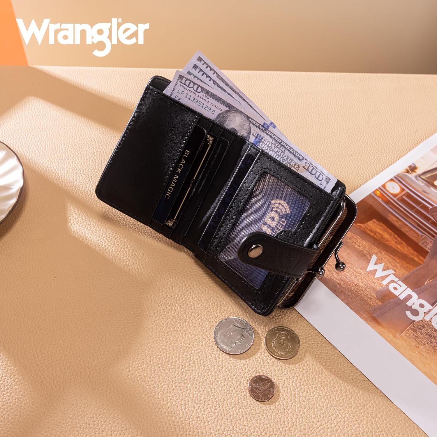 Montana West Wrangler Women's Wallet Leopard Print Wallets RFID-blocking Small Bifold Credit Card Holder with Kiss Clasp WG366-W116CF - Image 2