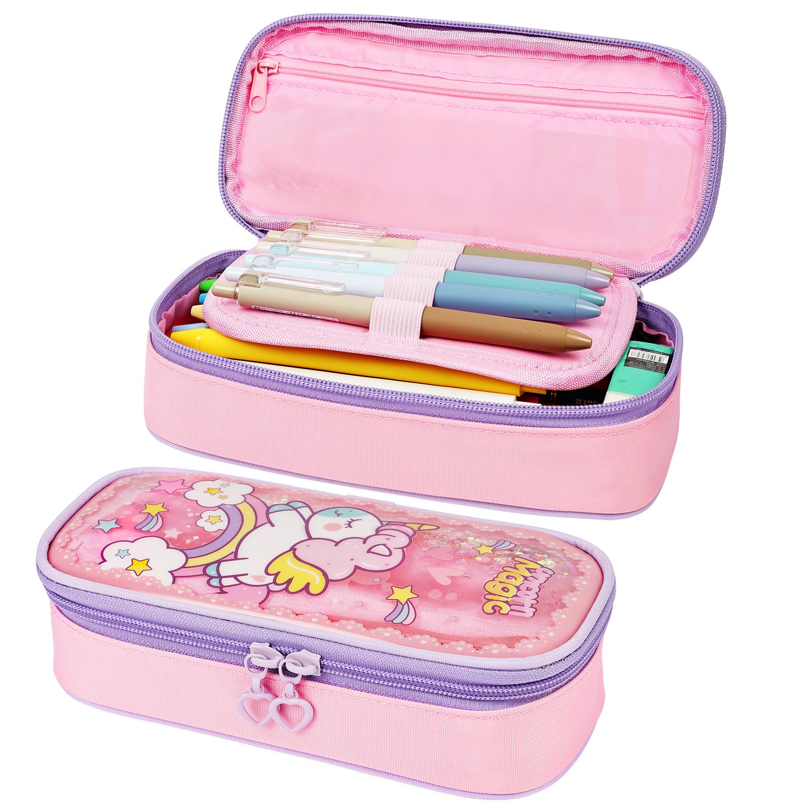 OFFCUP Large Capacity Pencil Case, Waterproof PVC Pencil Pouch, Quicksand Pen Bag Built-in Colored Sand Sequins, Portable Stationery Organizer School Supplies for Girls Boys Students (Unicorn)