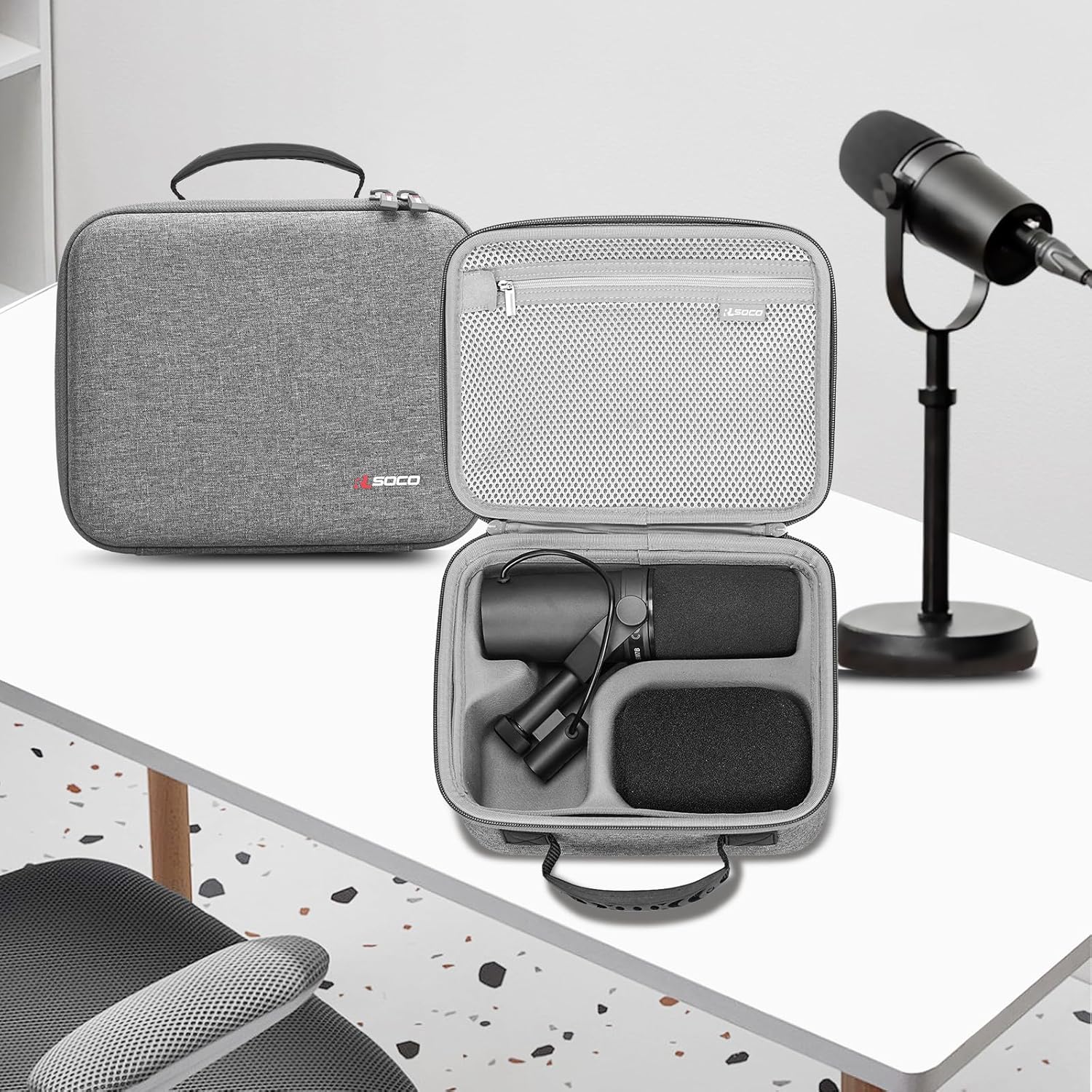 RLSOCO Hard Case Compatible With Shure MV7X / MV7+ / MV6 / MV7 / MV7i Podcast Dynamic Microphone & Shure SM7B / SM7dB Vocal Dynamic Microphone - Grey (Case Only)